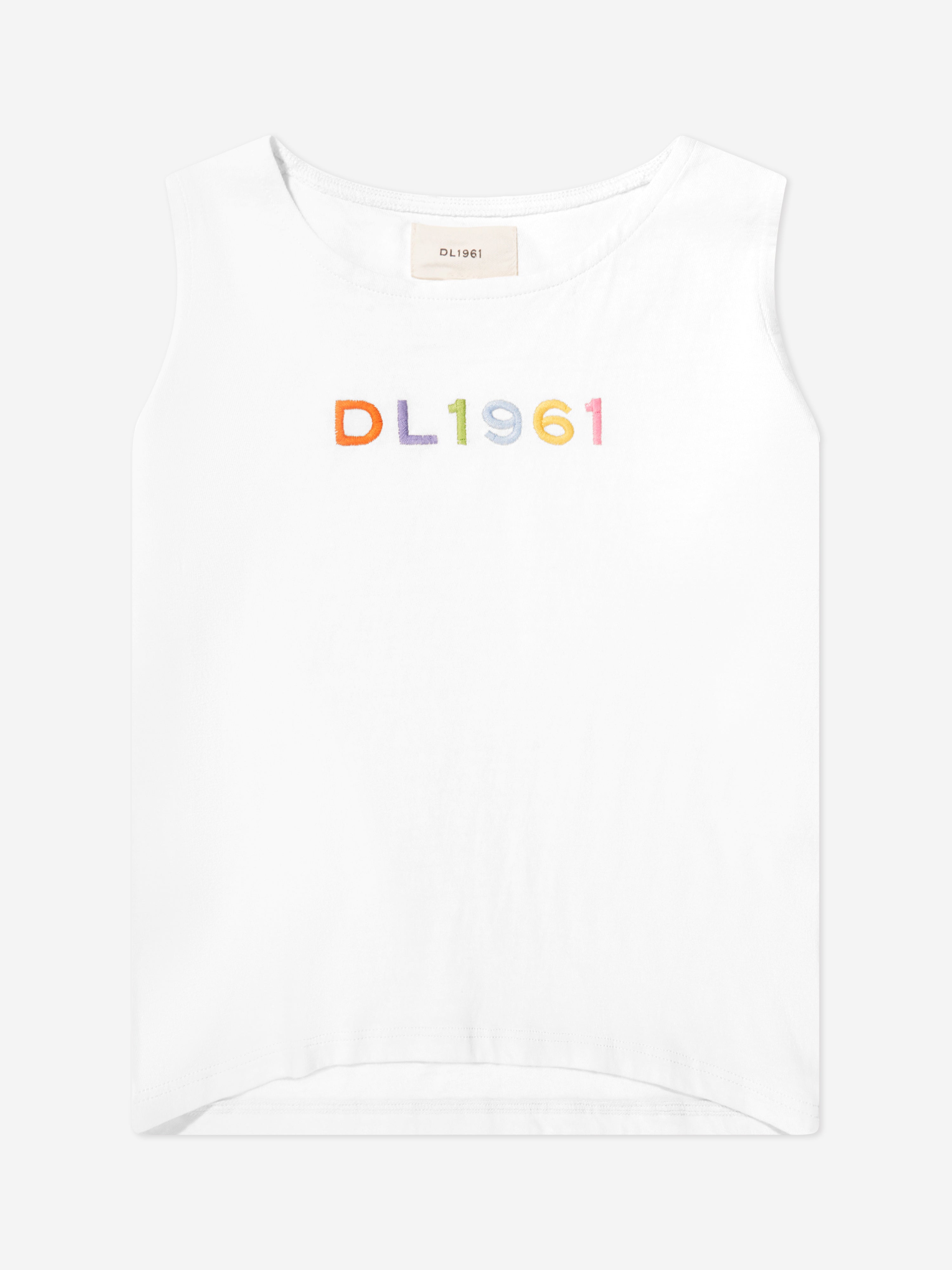 DL1961 Girls Marcie Logo Tank Top in White