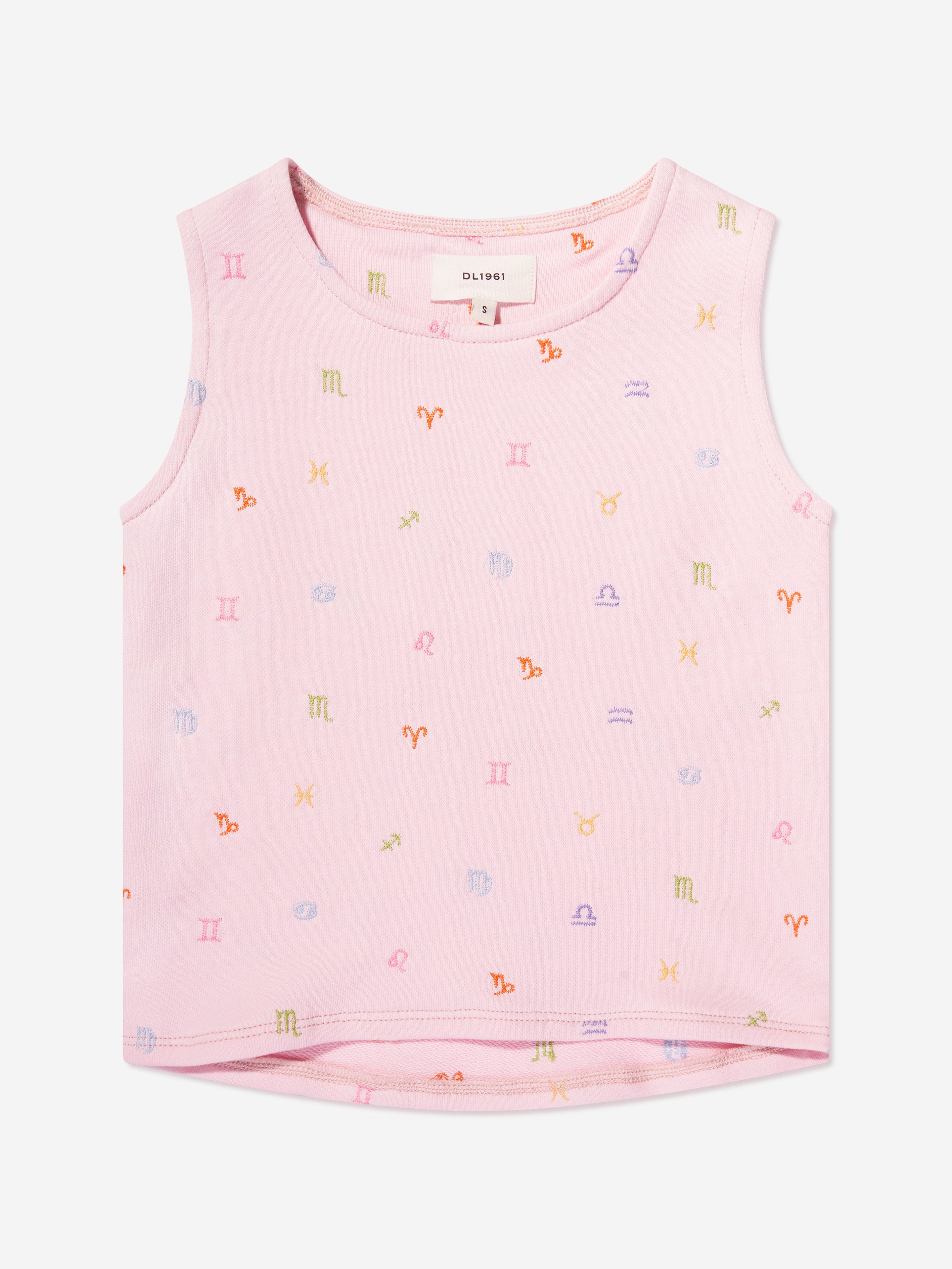 DL1961 Girls Marcie Star Signs Tank Top in Pink