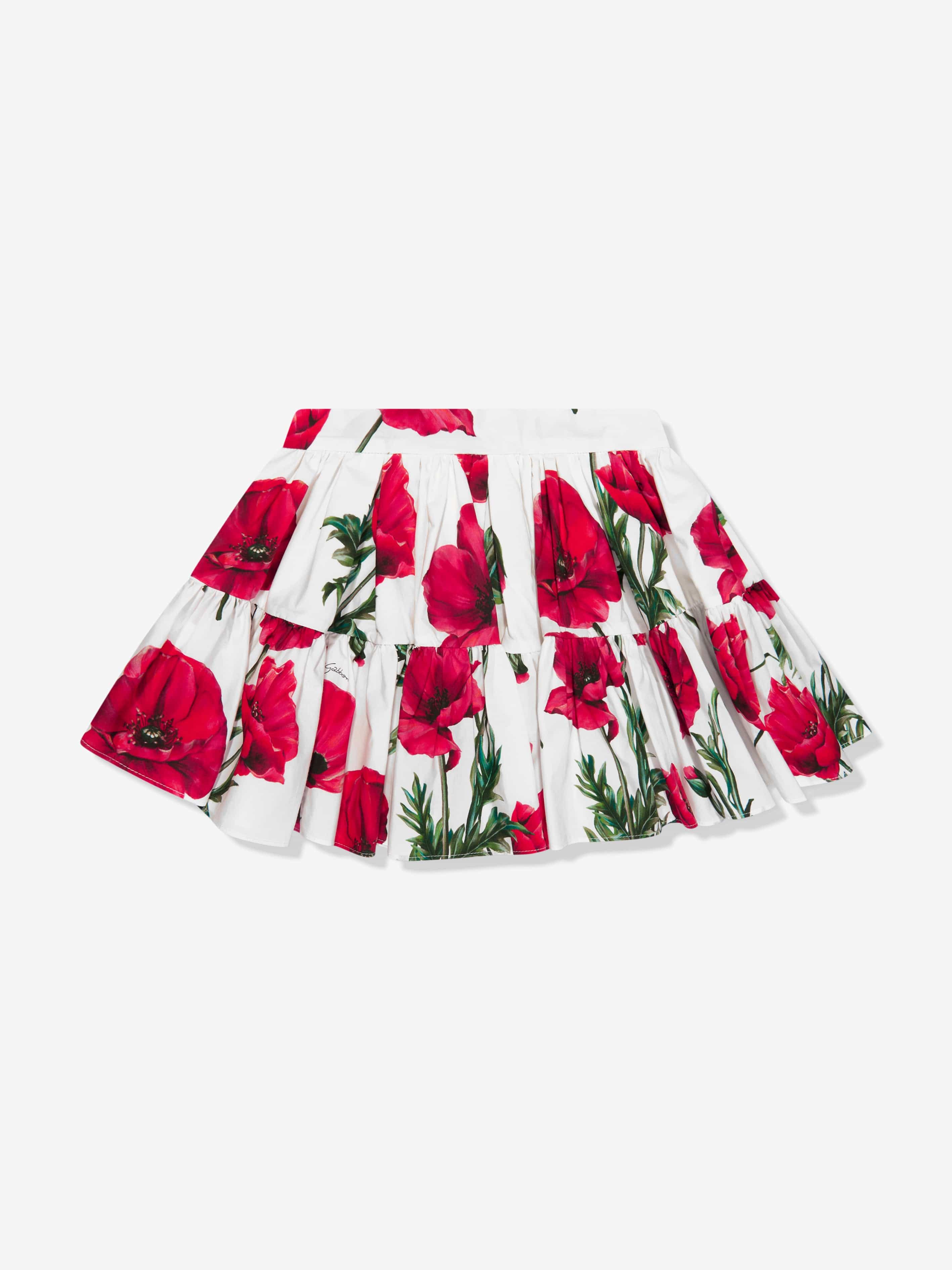 Dolce & Gabbana Girls Poppy Print Skirt in White