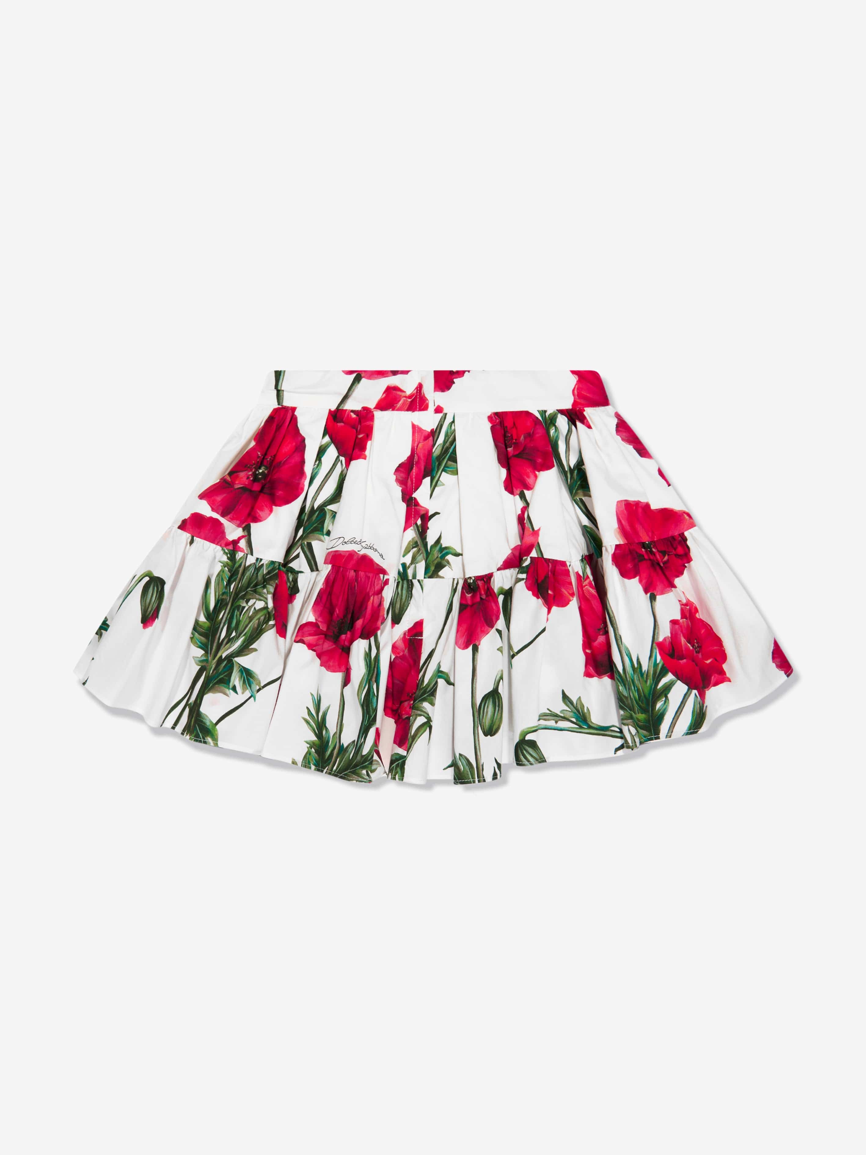 Dolce & Gabbana Girls Poppy Print Skirt in White