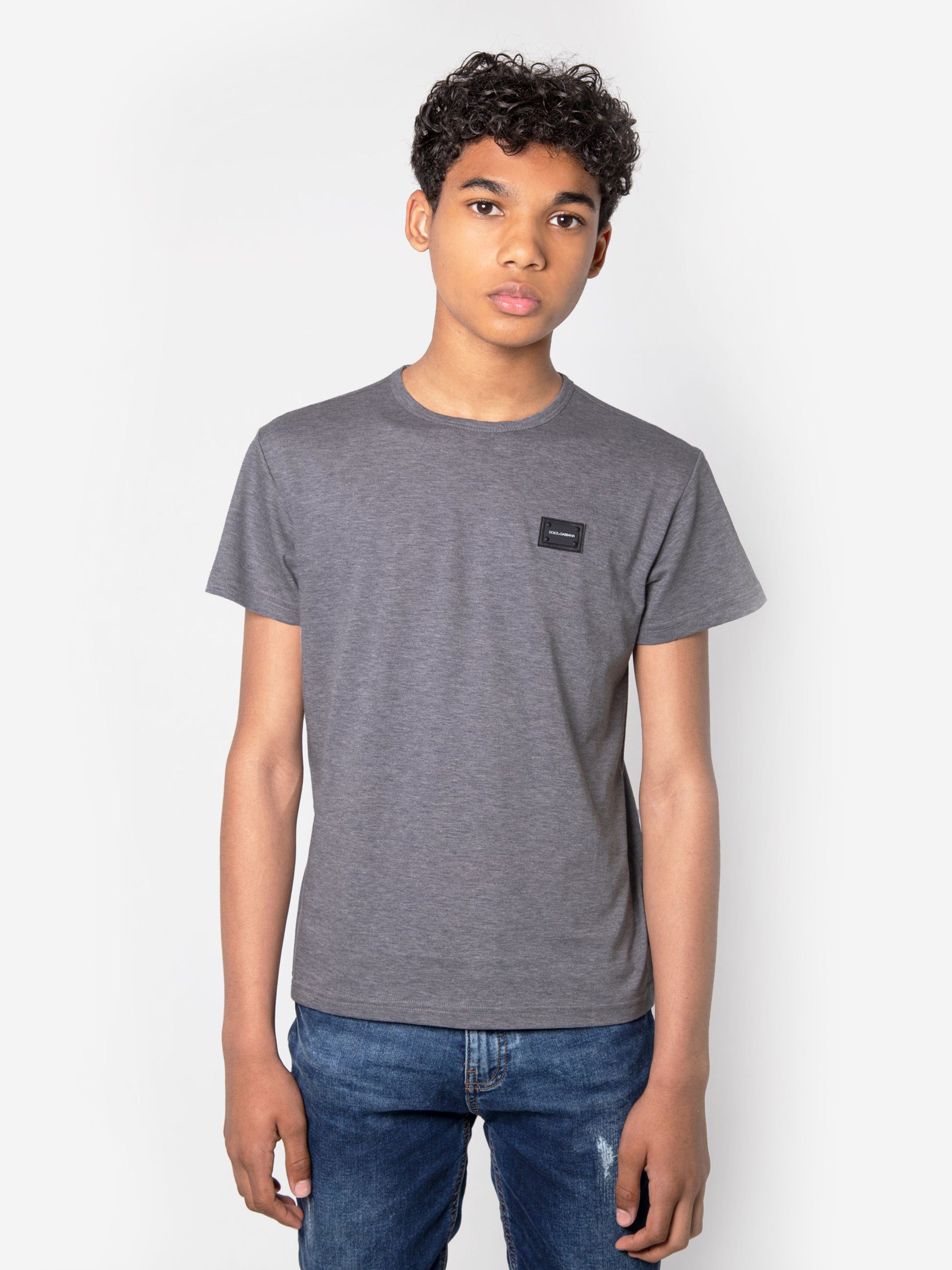 Dolce & Gabbana Boys Cotton Jersey Logo T-Shirt in Grey