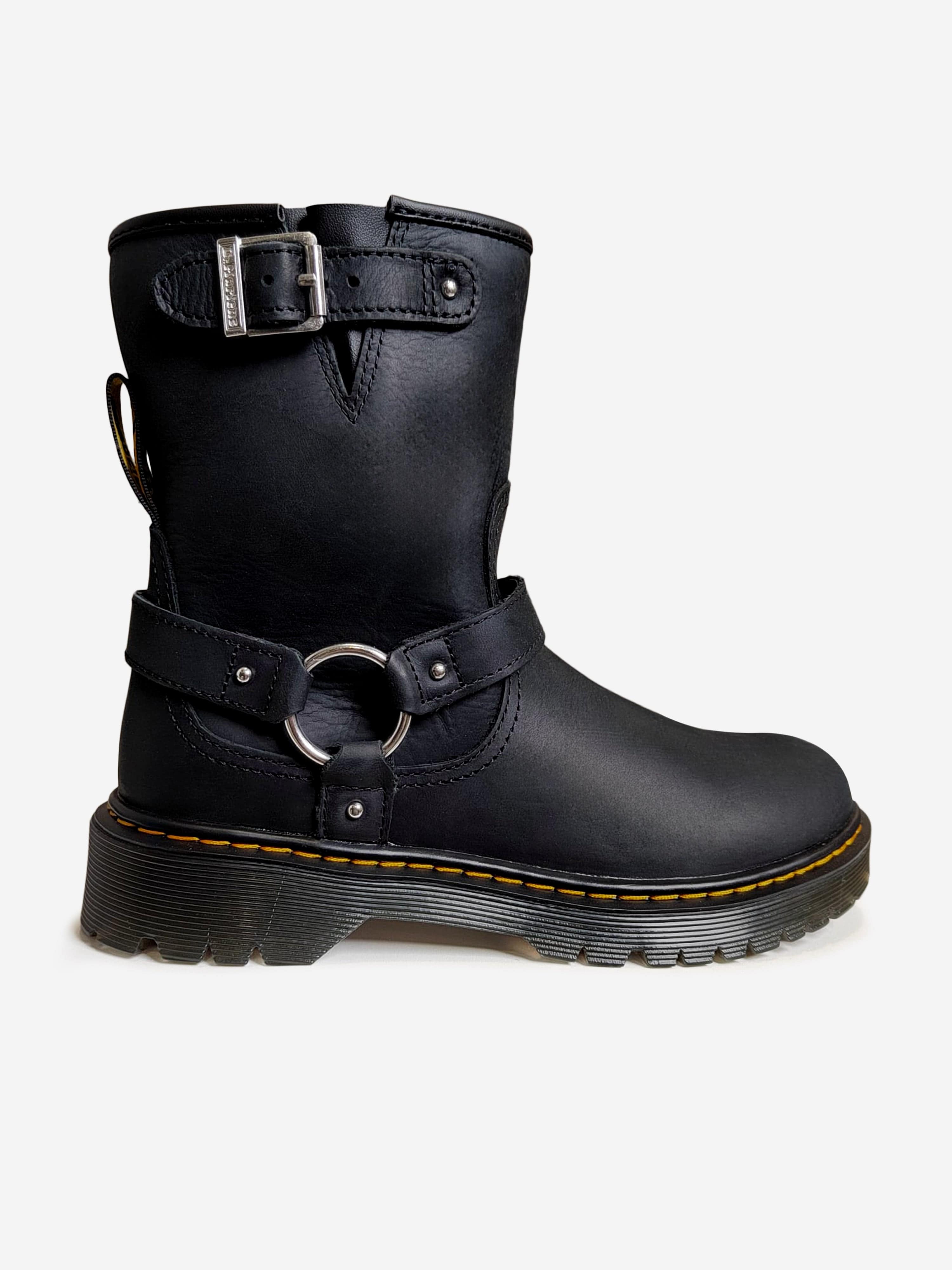 Dr Martens Kids Genaya Leather Rigger Boots in Black