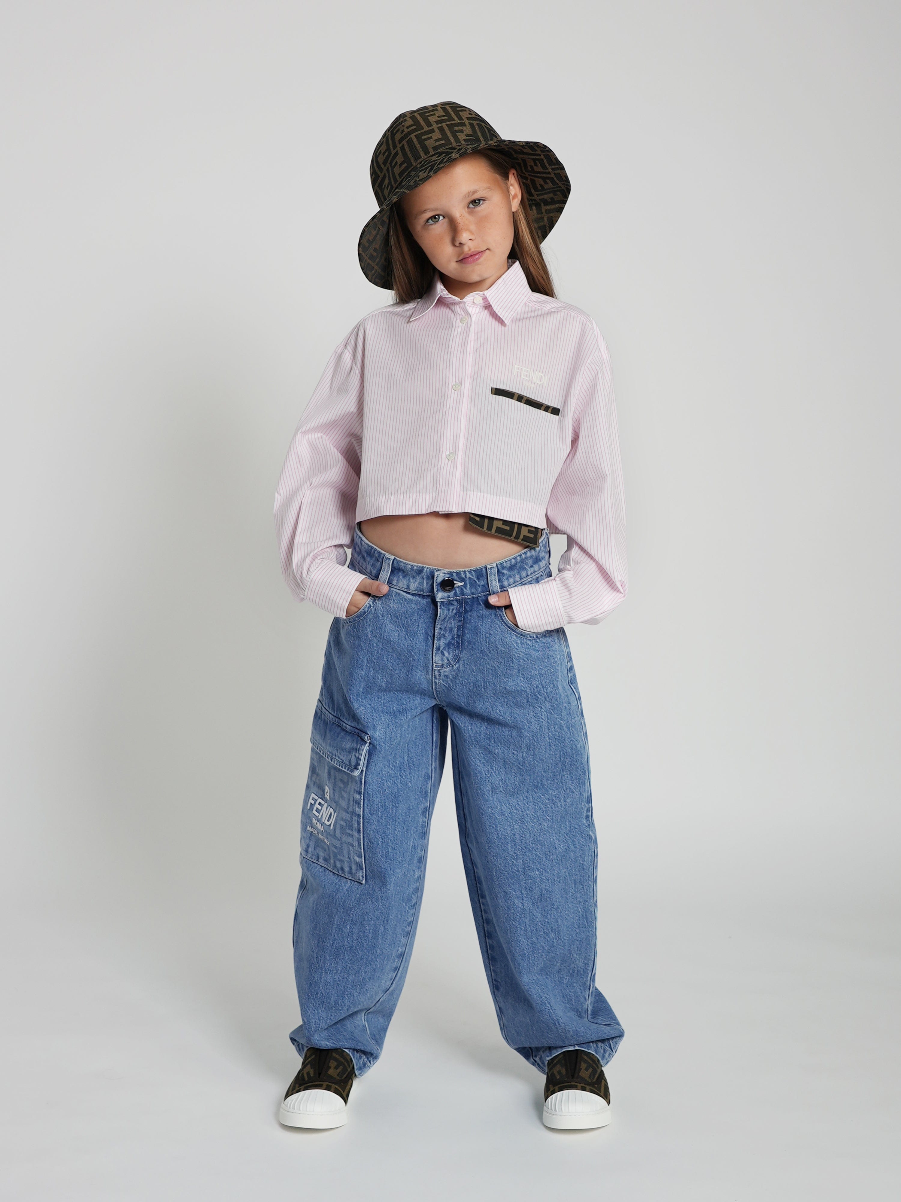 Fendi Kids Washed Denim Jeans in Blue