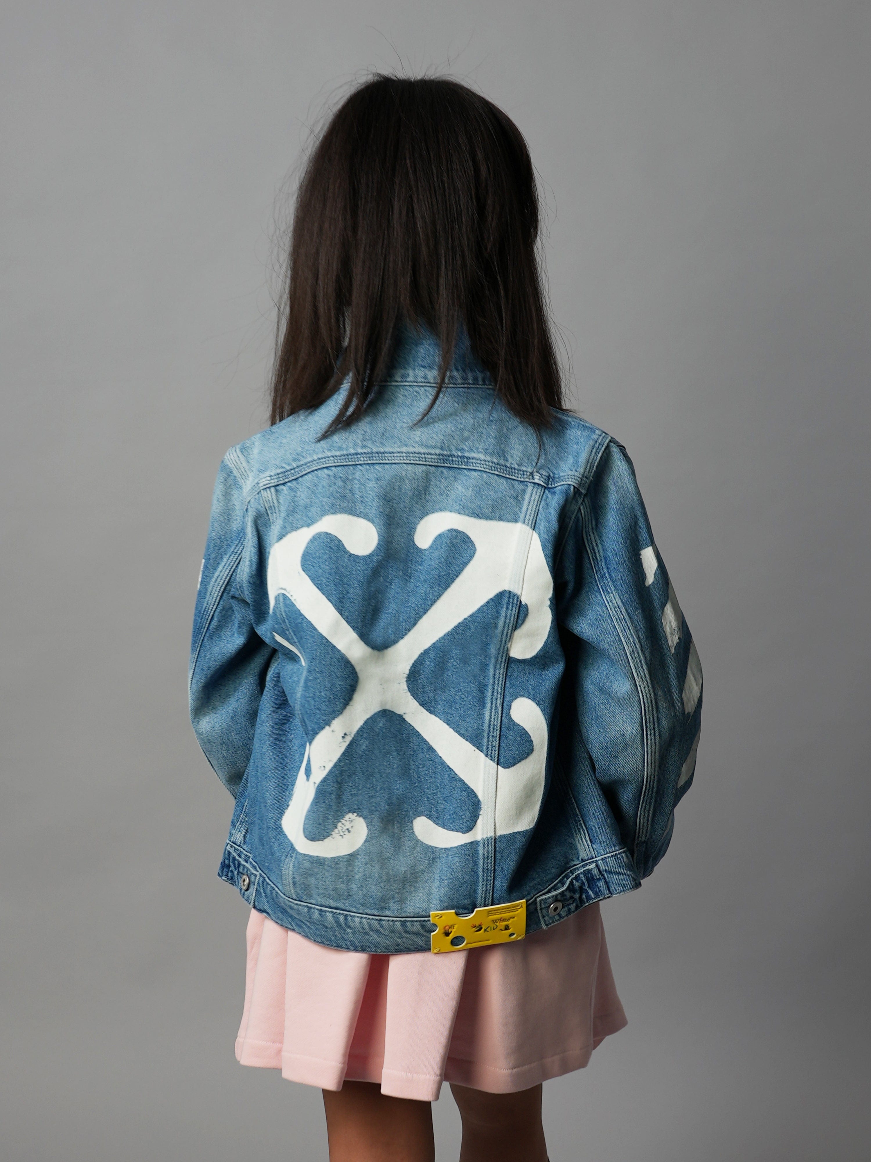 Off-White Kids Paint Graphic Denim Jacket in Blue