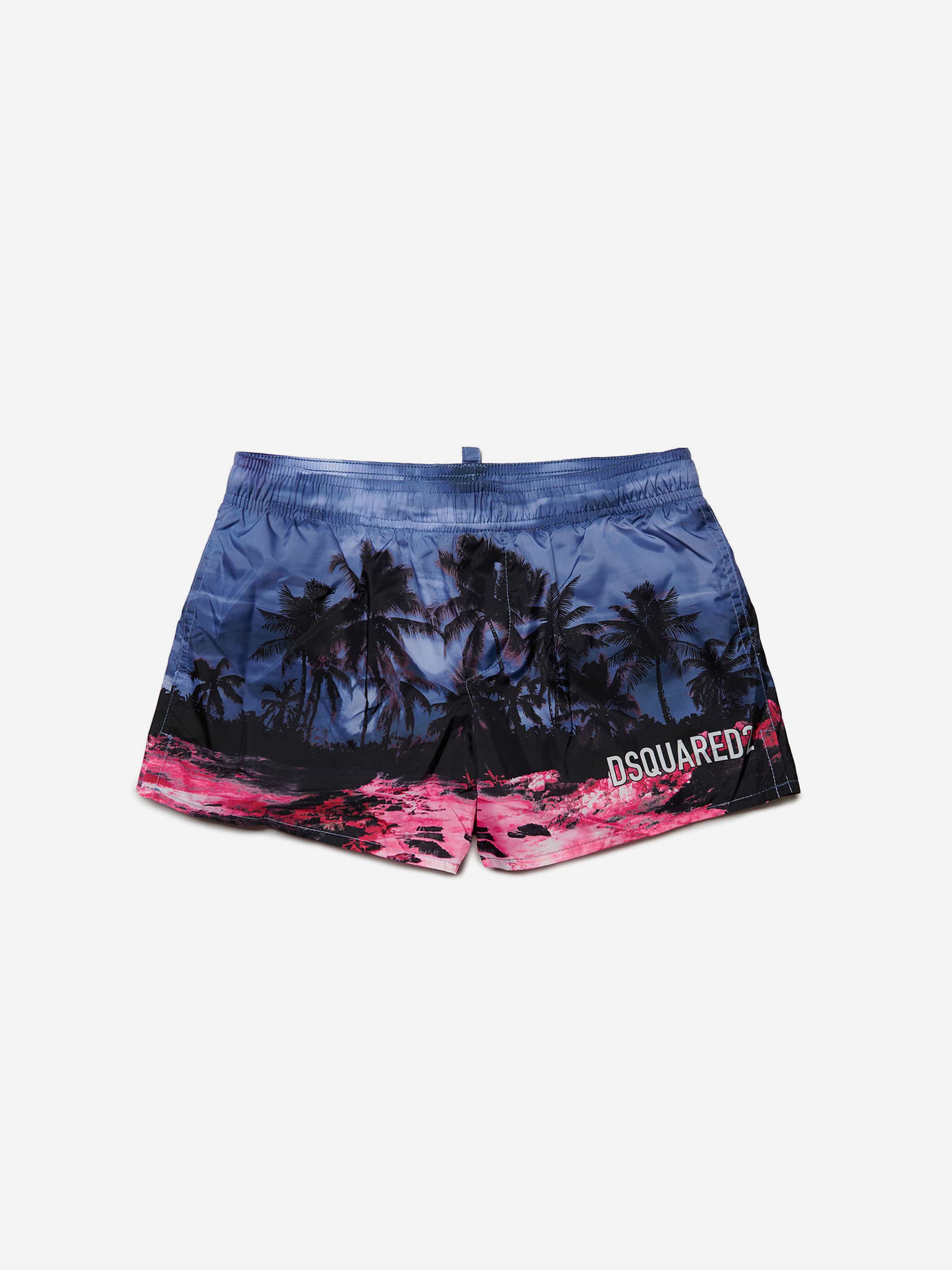 Dsquared2 Boys Palm Tree Swim Shorts in Blue