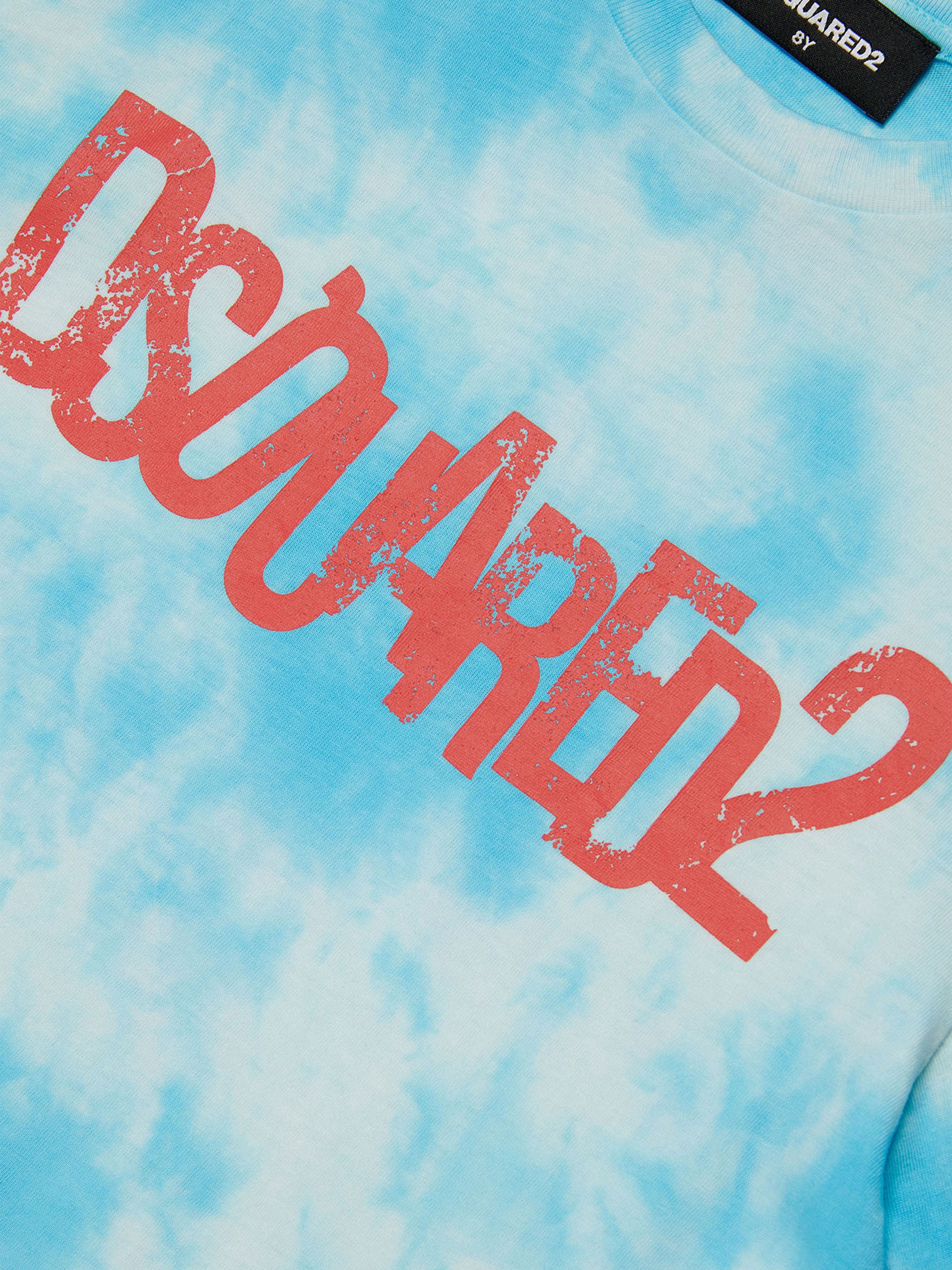 Dsquared2 Kids Tie-Dye Logo T-Shirt in Blue