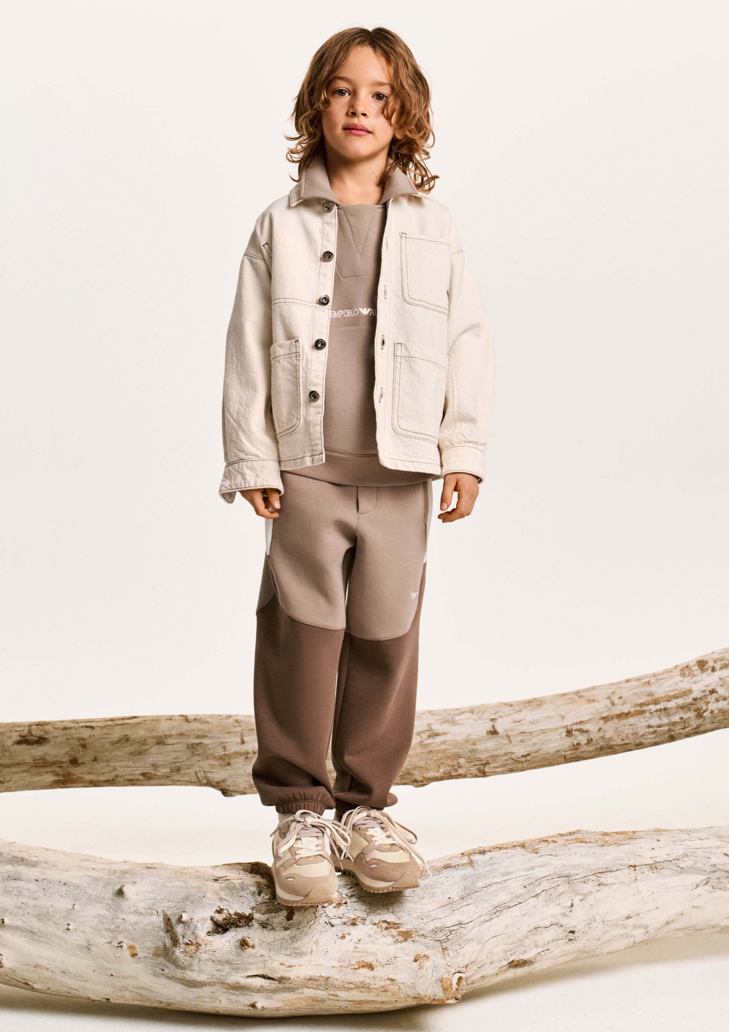 Emporio Armani Boys Colourblock Joggers in Brown