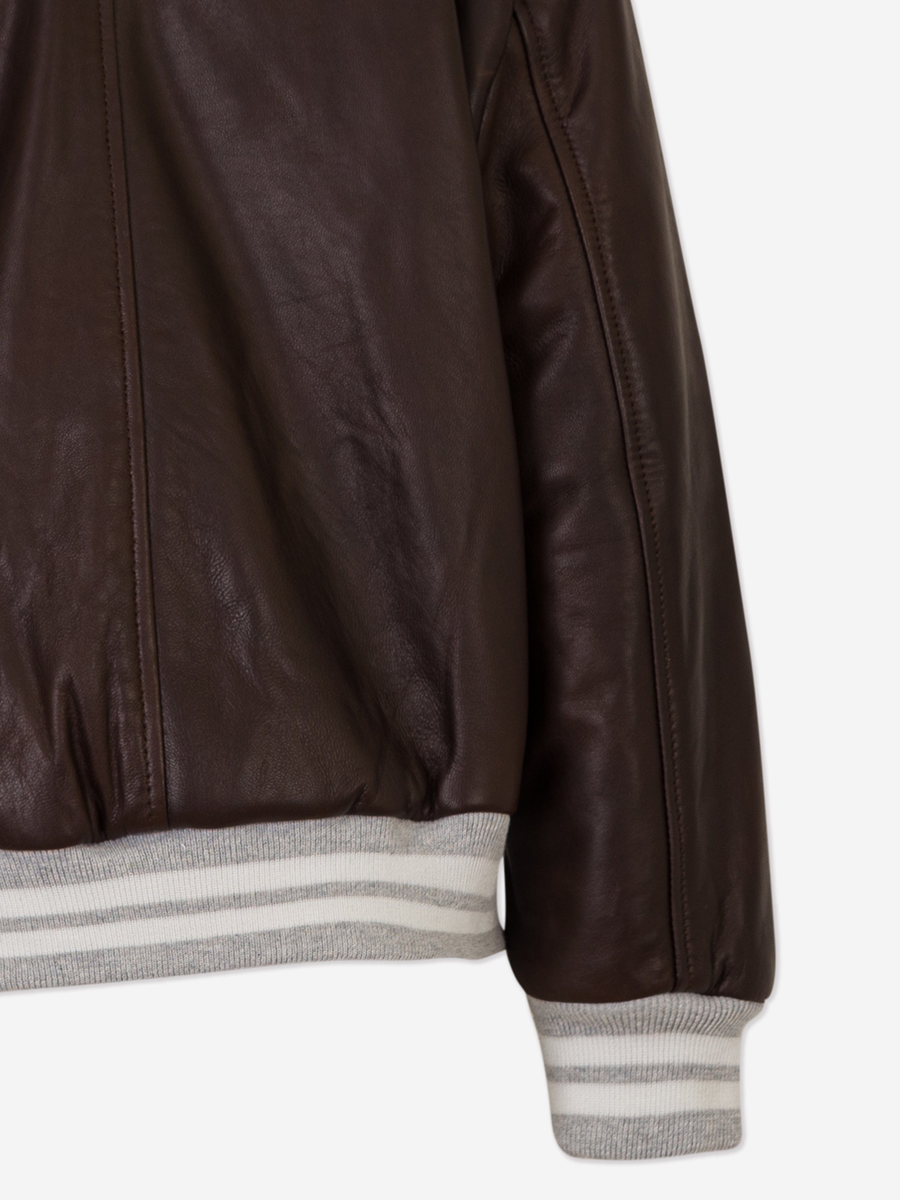 Eleventy Boys Leather Aviator Jacket in Brown