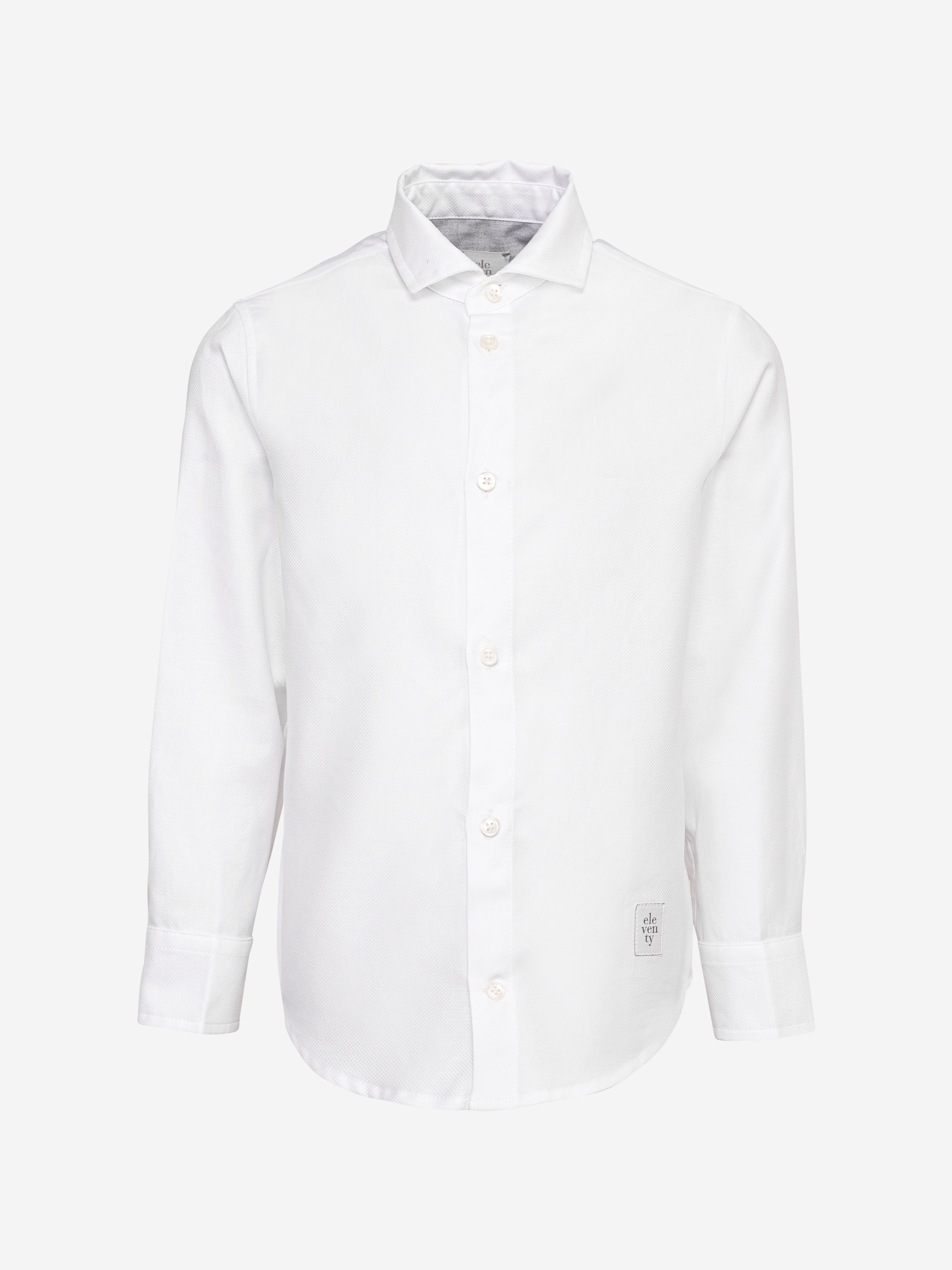 Eleventy Boys Long Sleeve Logo Shirt in White