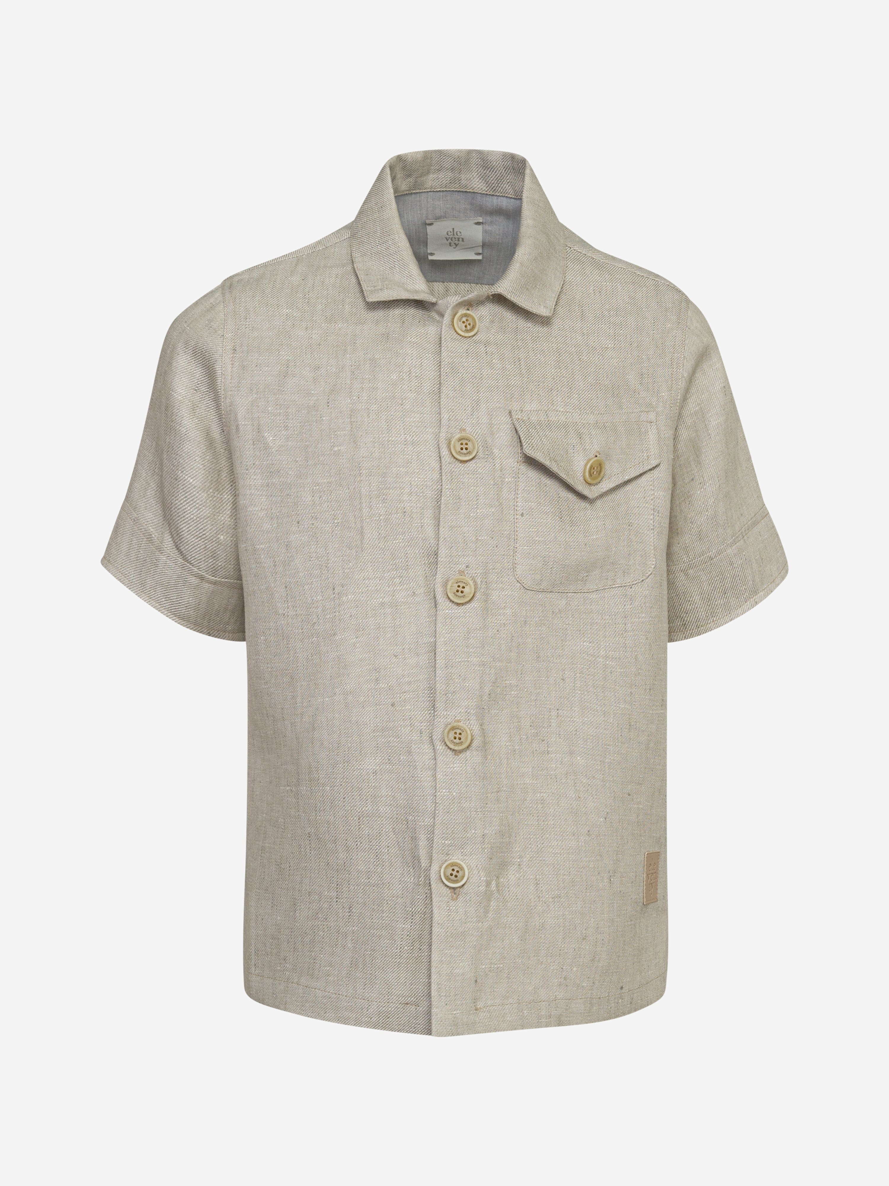 Eleventy Boys Linen Pocket Shirt in Beige