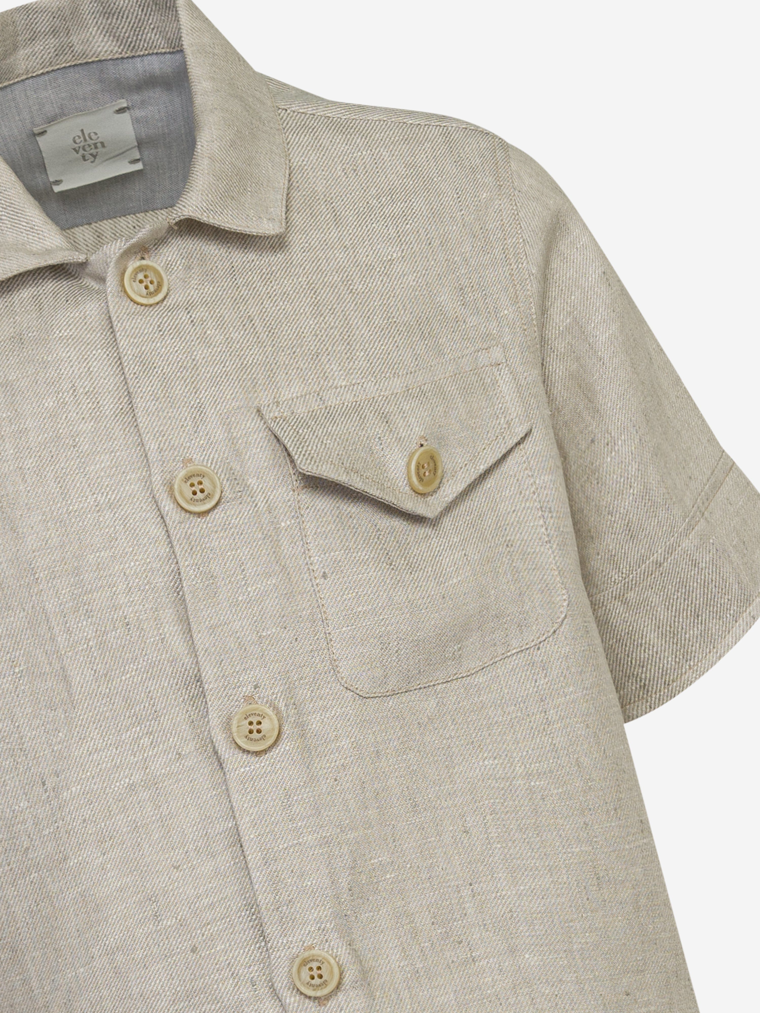 Eleventy Boys Linen Pocket Shirt in Beige