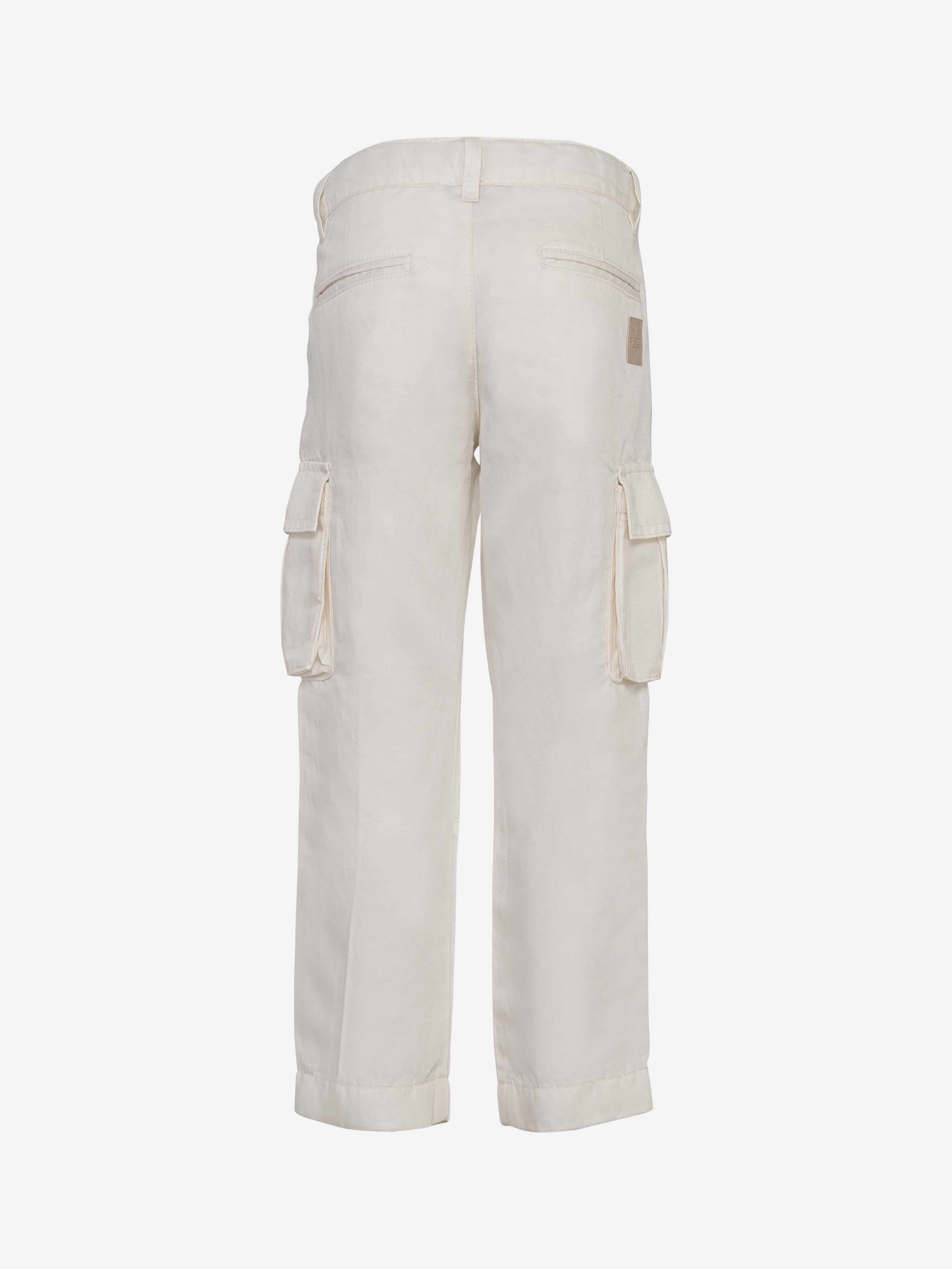 Eleventy Boys Cargo Trousers in Ivory