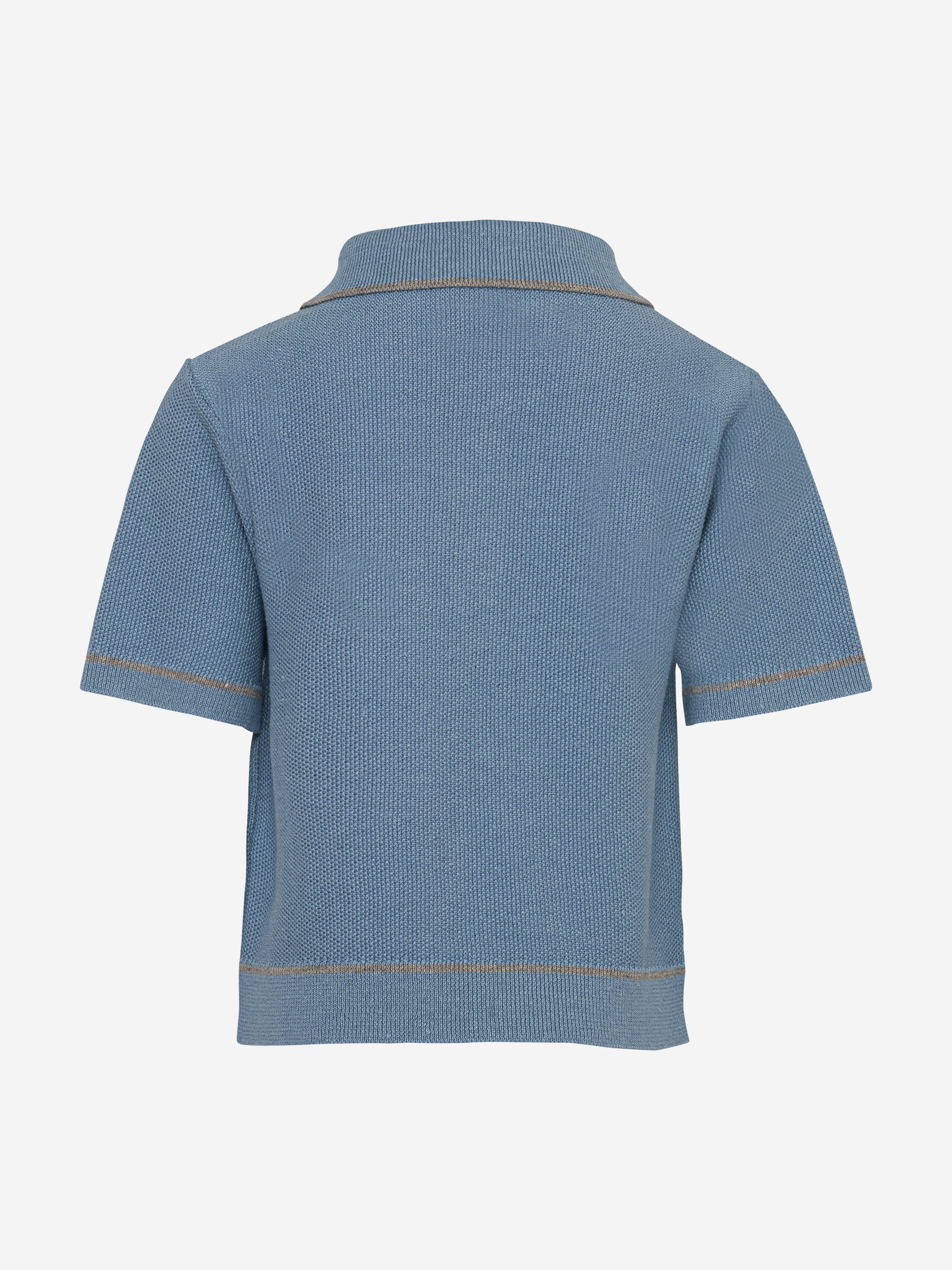 Eleventy Boys Linen Knit Polo Shirt in Blue