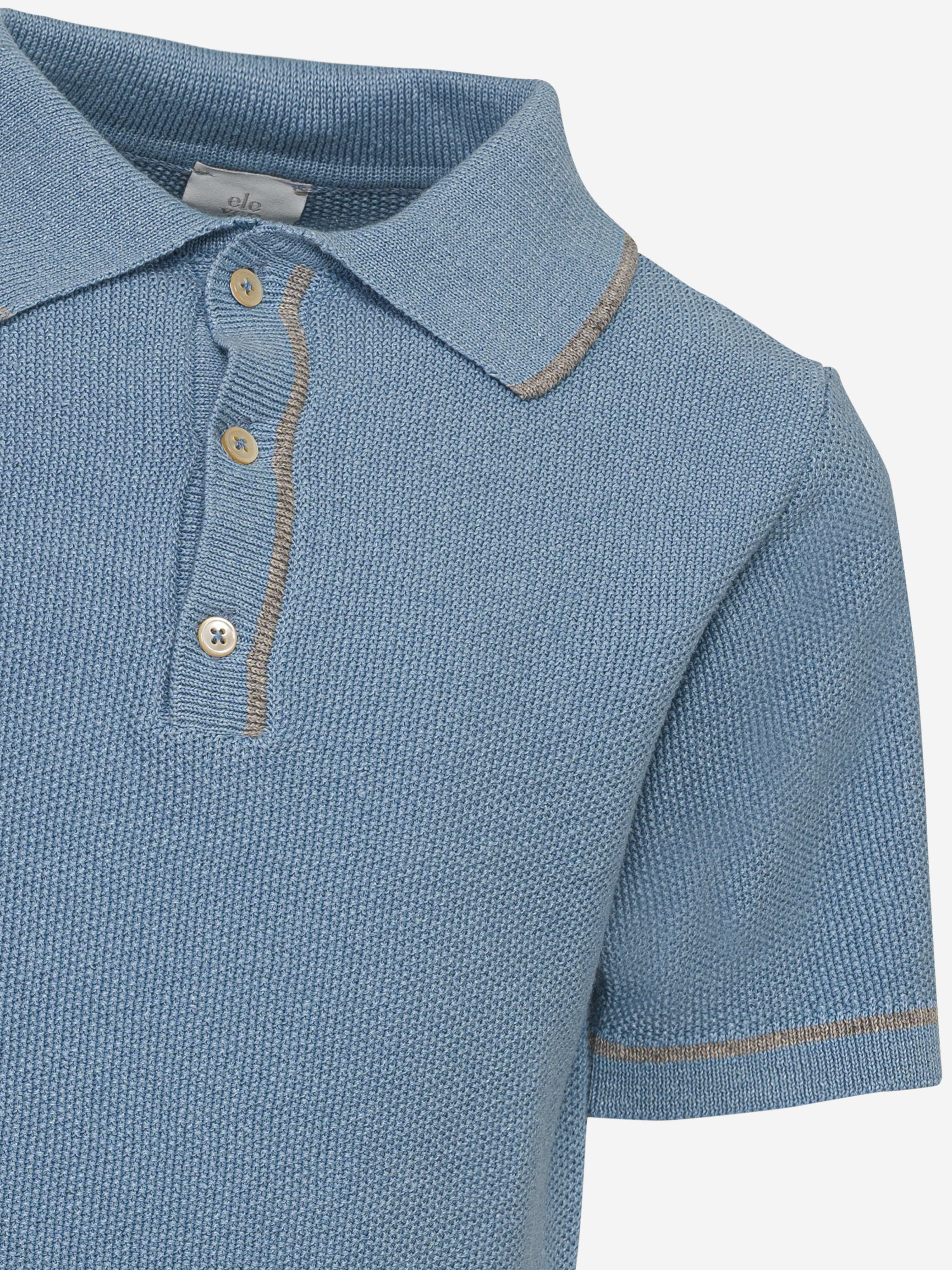 Eleventy Boys Linen Knit Polo Shirt in Blue