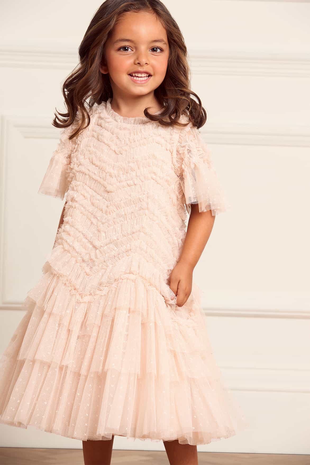 Needle & Thread Girls Elia Tulle Dress in Pink