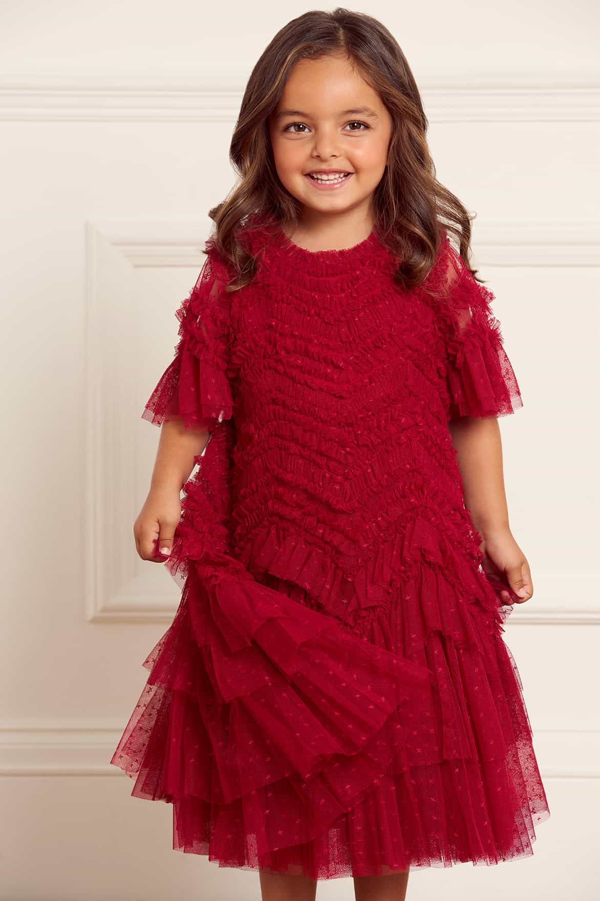 Needle & Thread Girls Elia Tulle Dress in Red