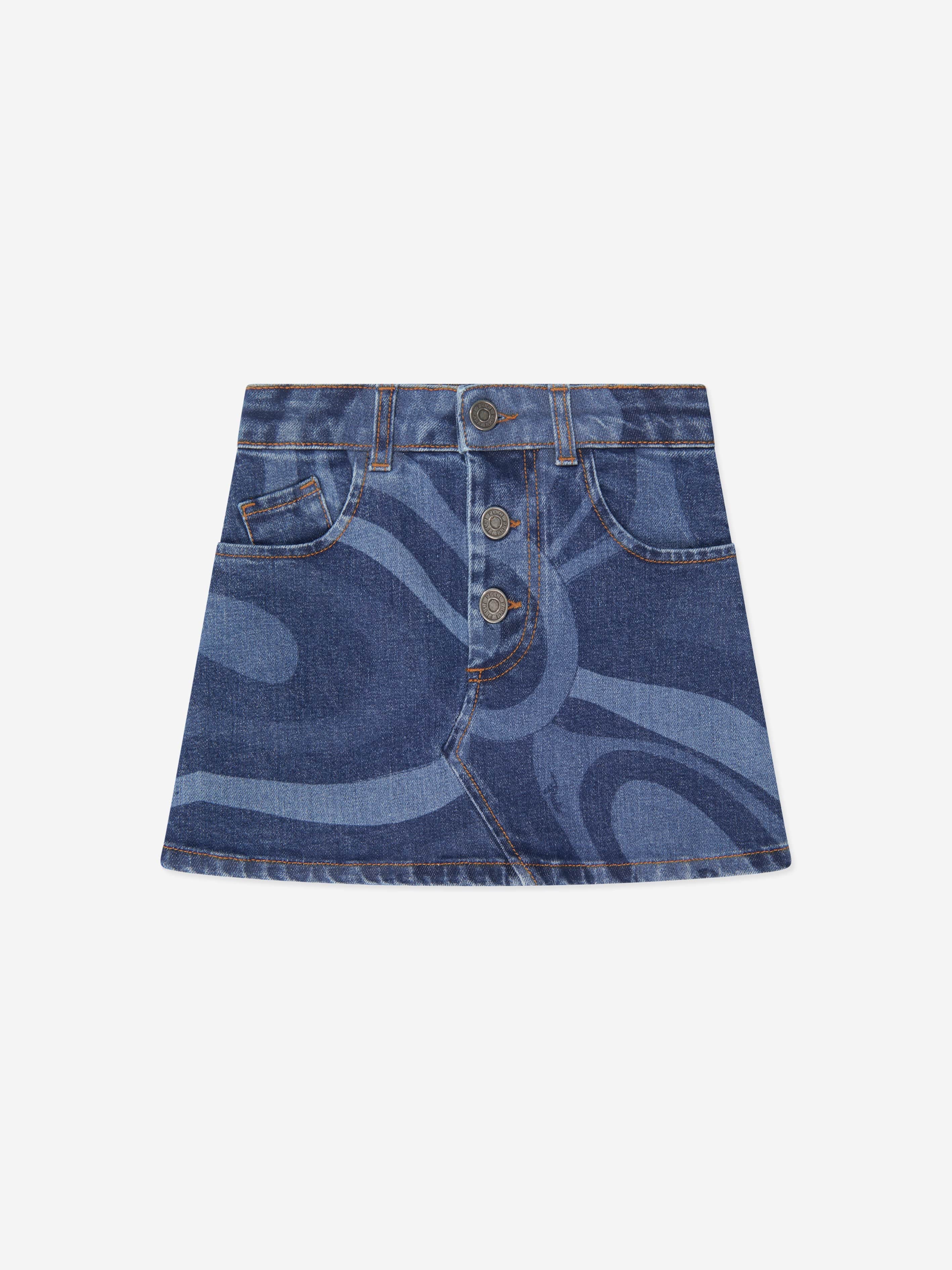 Pucci Girls Denim Skirt in Blue