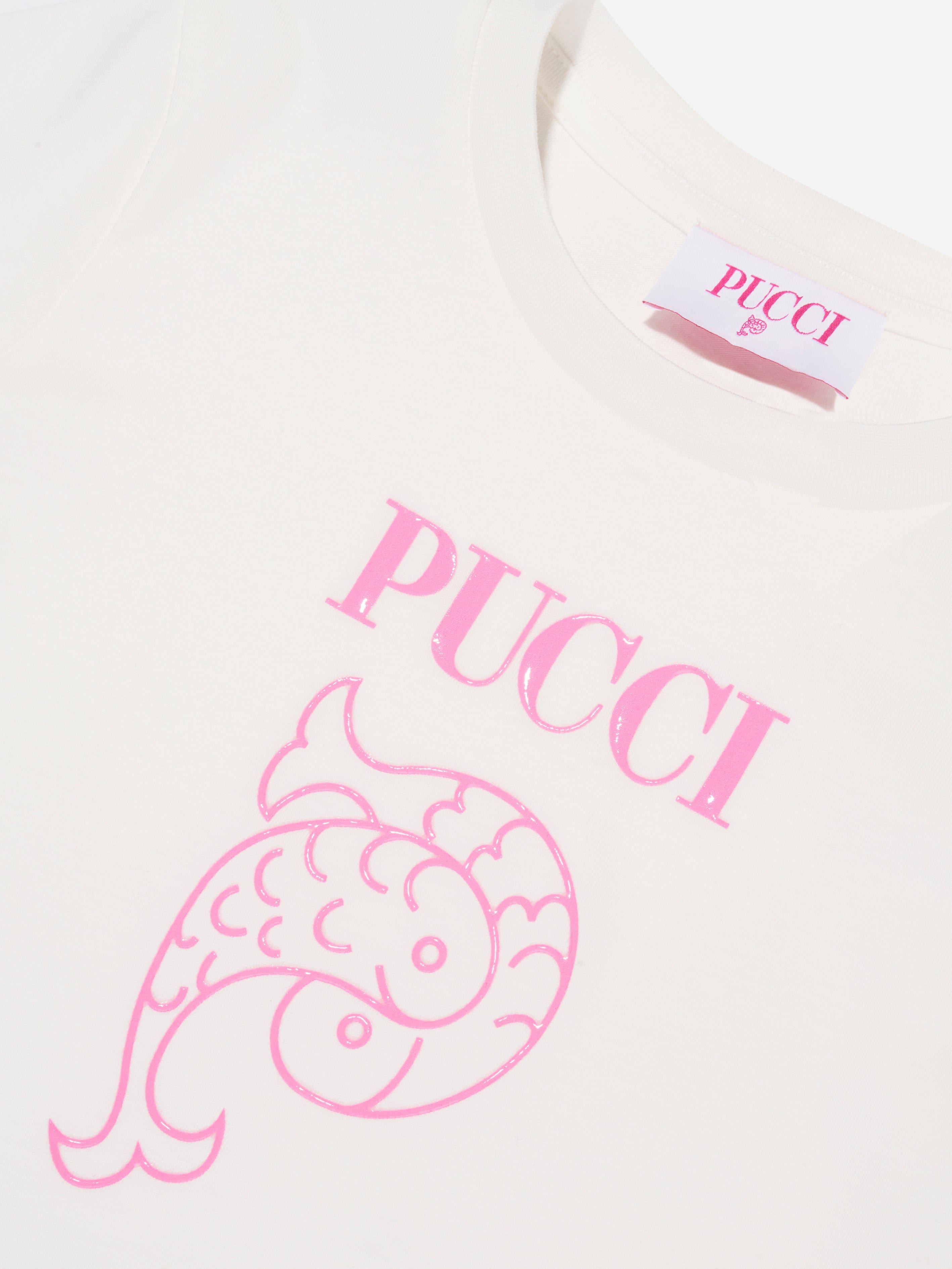 Pucci Girls Logo T-Shirt in Ivory