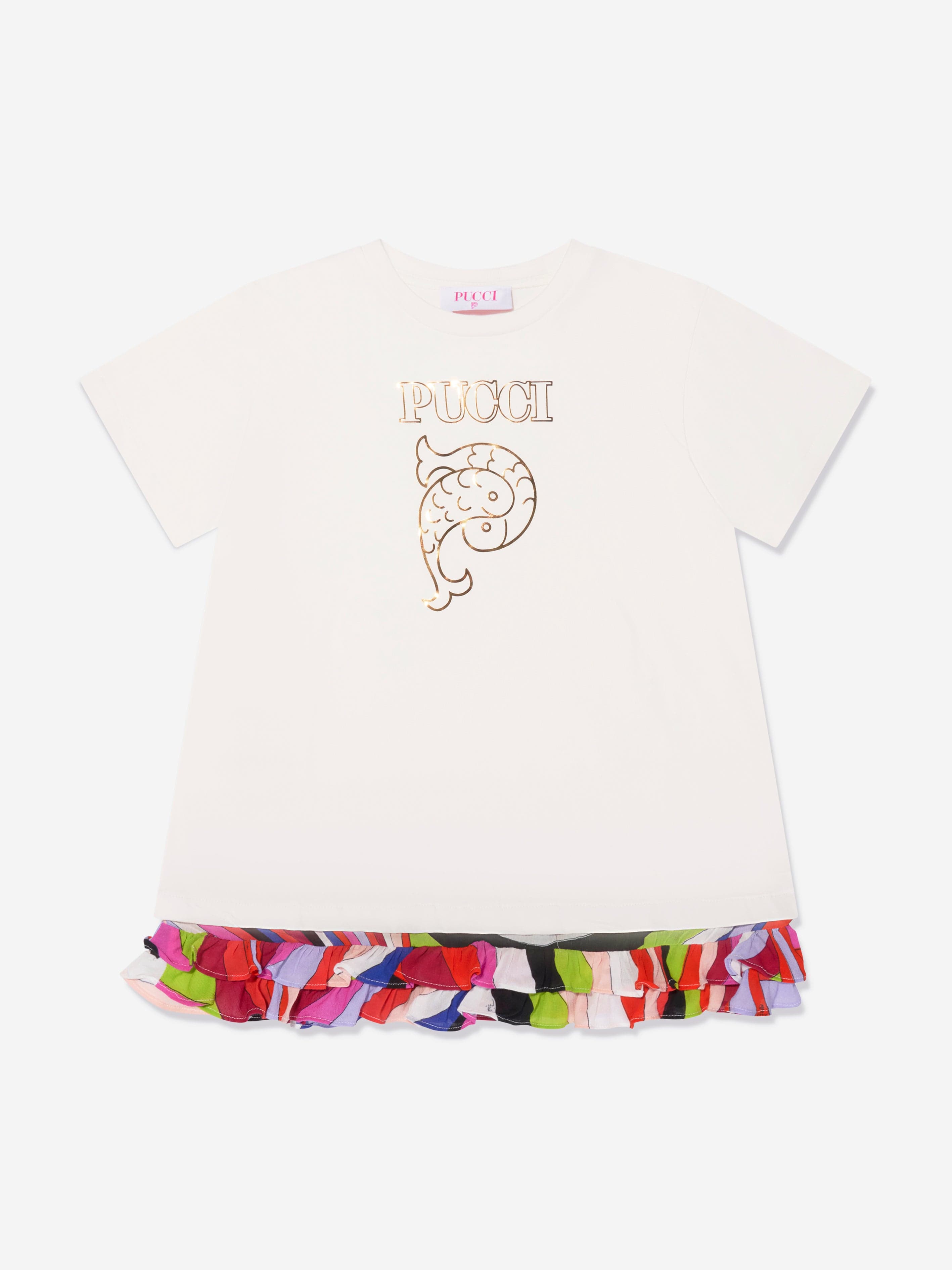 Pucci Girls Logo T-Shirt Dress in Ivory