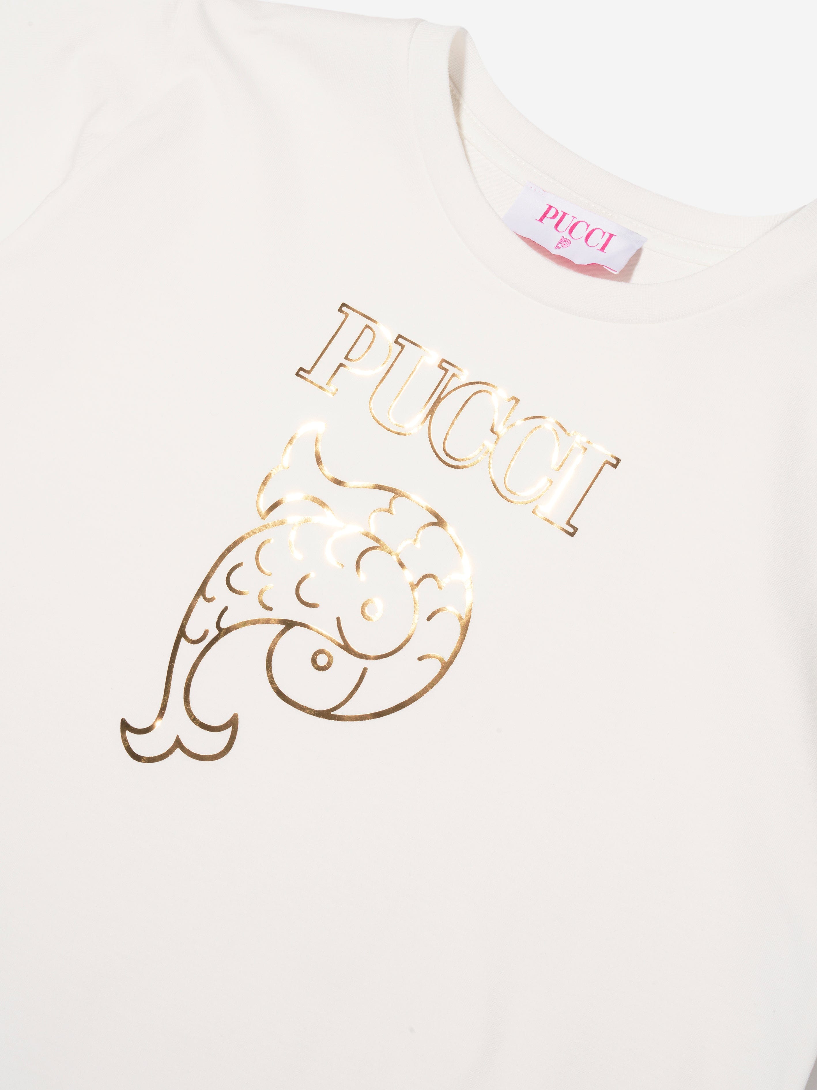 Pucci Girls Logo T-Shirt Dress in Ivory