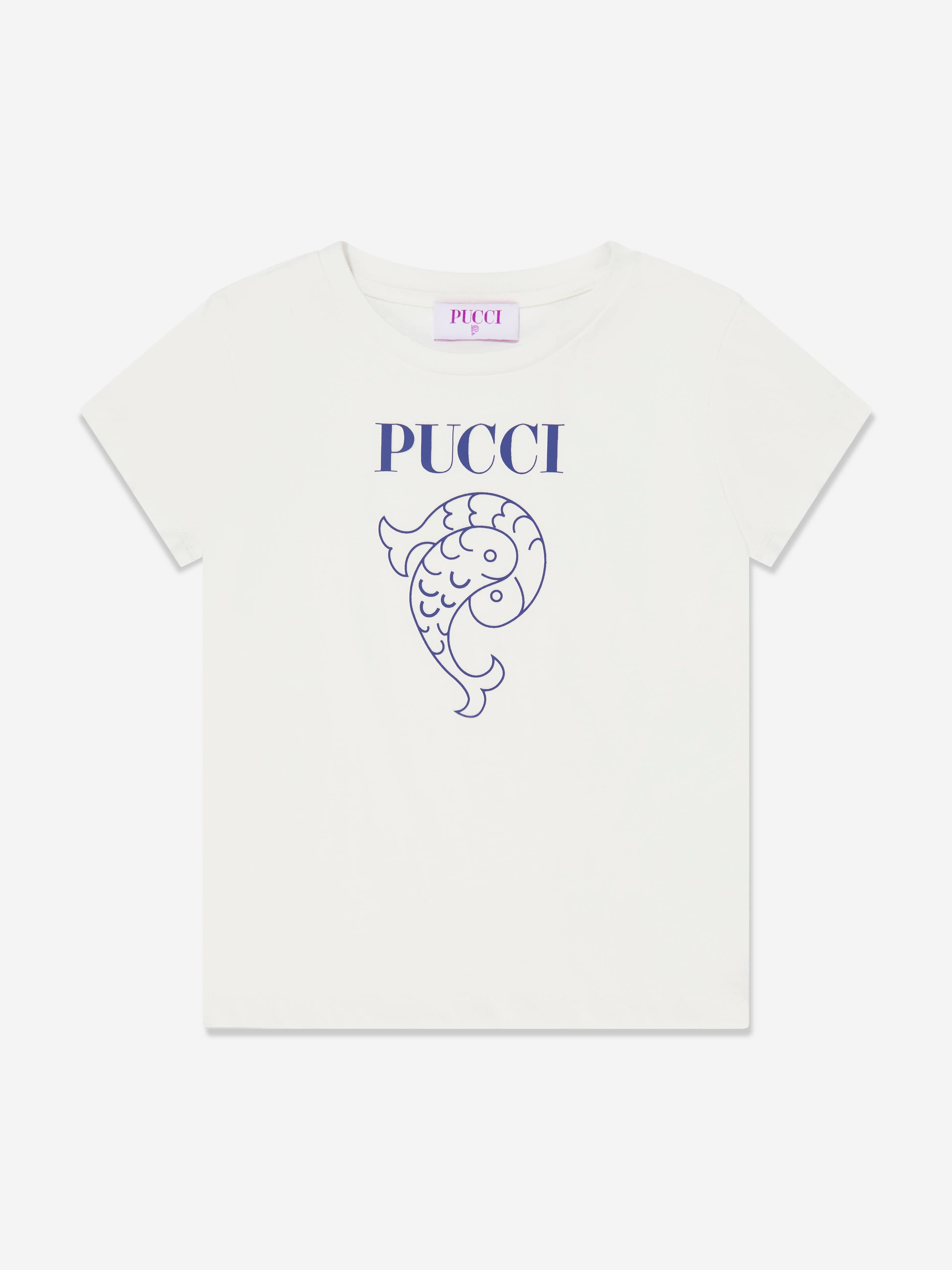 Pucci Girls Logo Print T-Shirt in Ivory