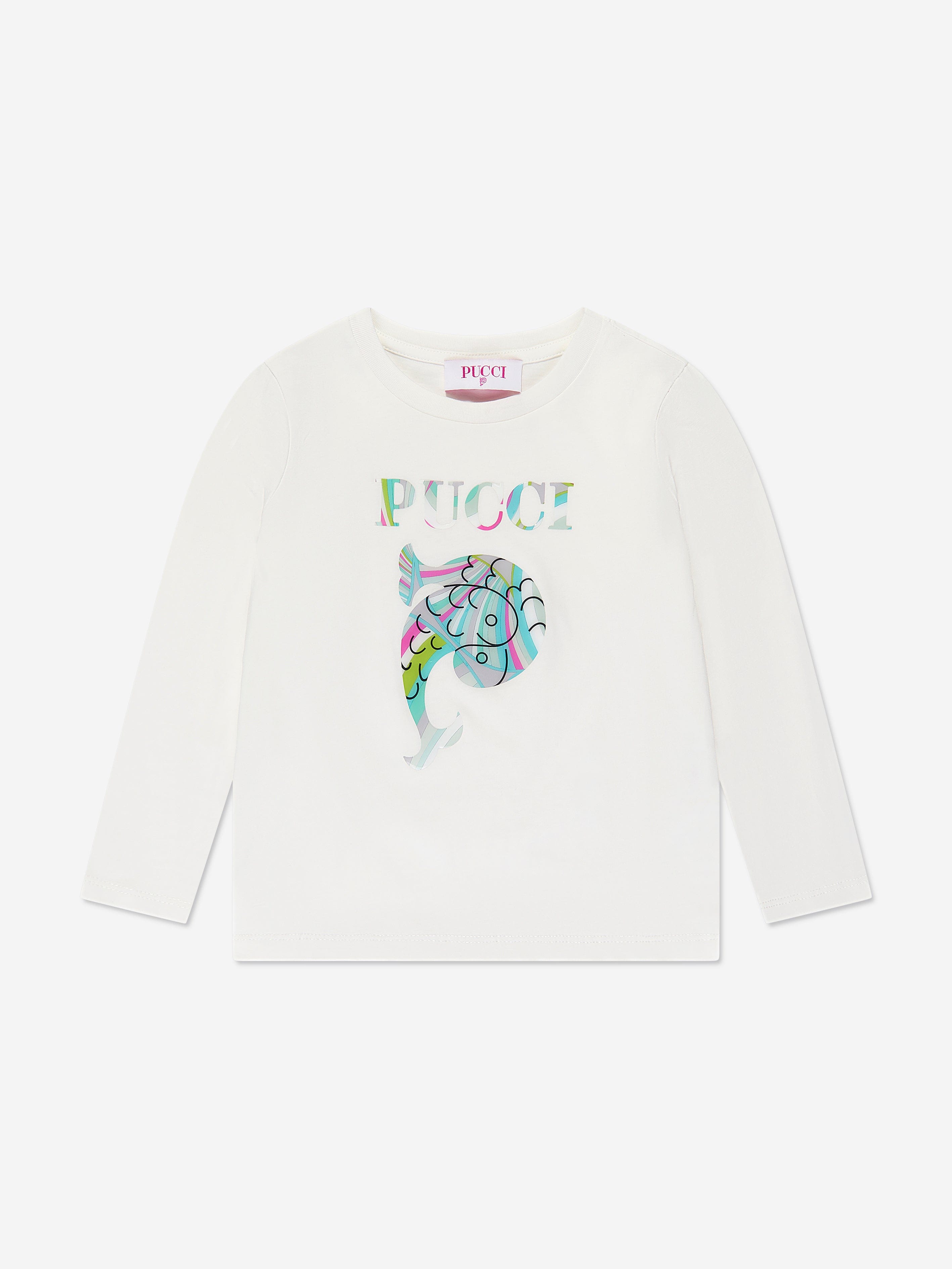 Pucci Girls Long Sleeve Logo T-Shirt in Ivory