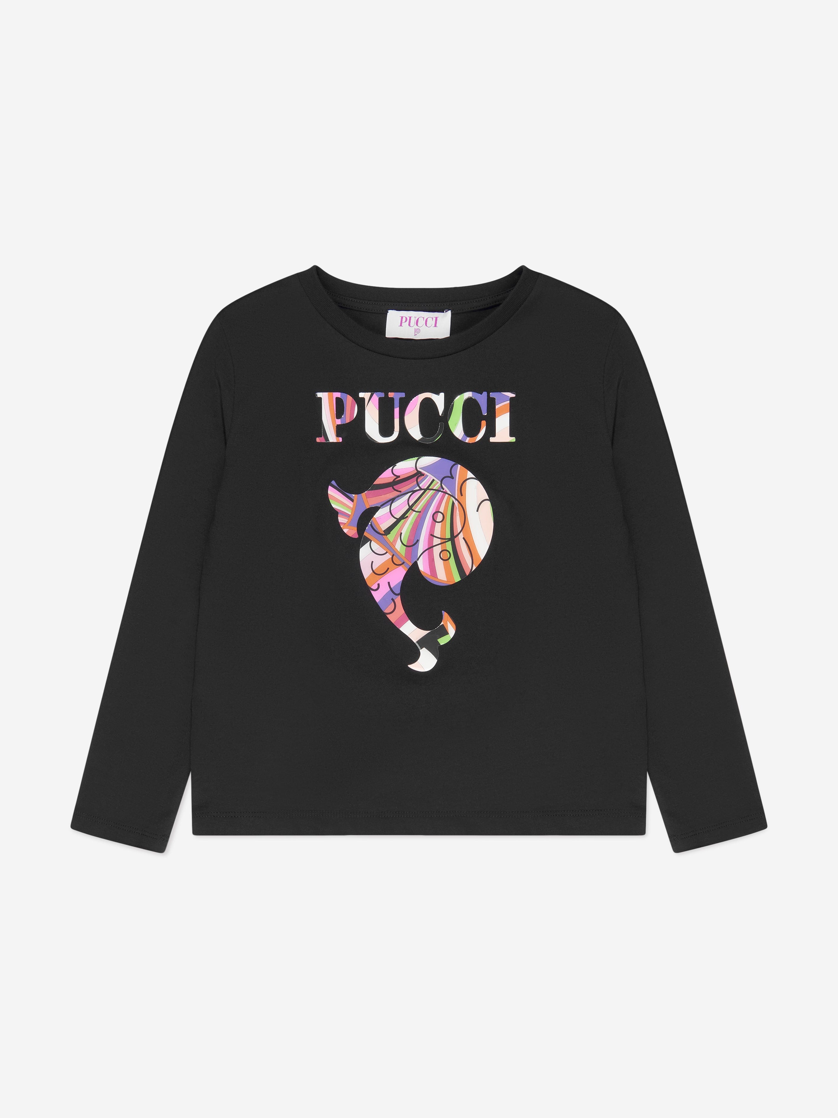 Pucci Girls Long Sleeve Logo T-Shirt in Black