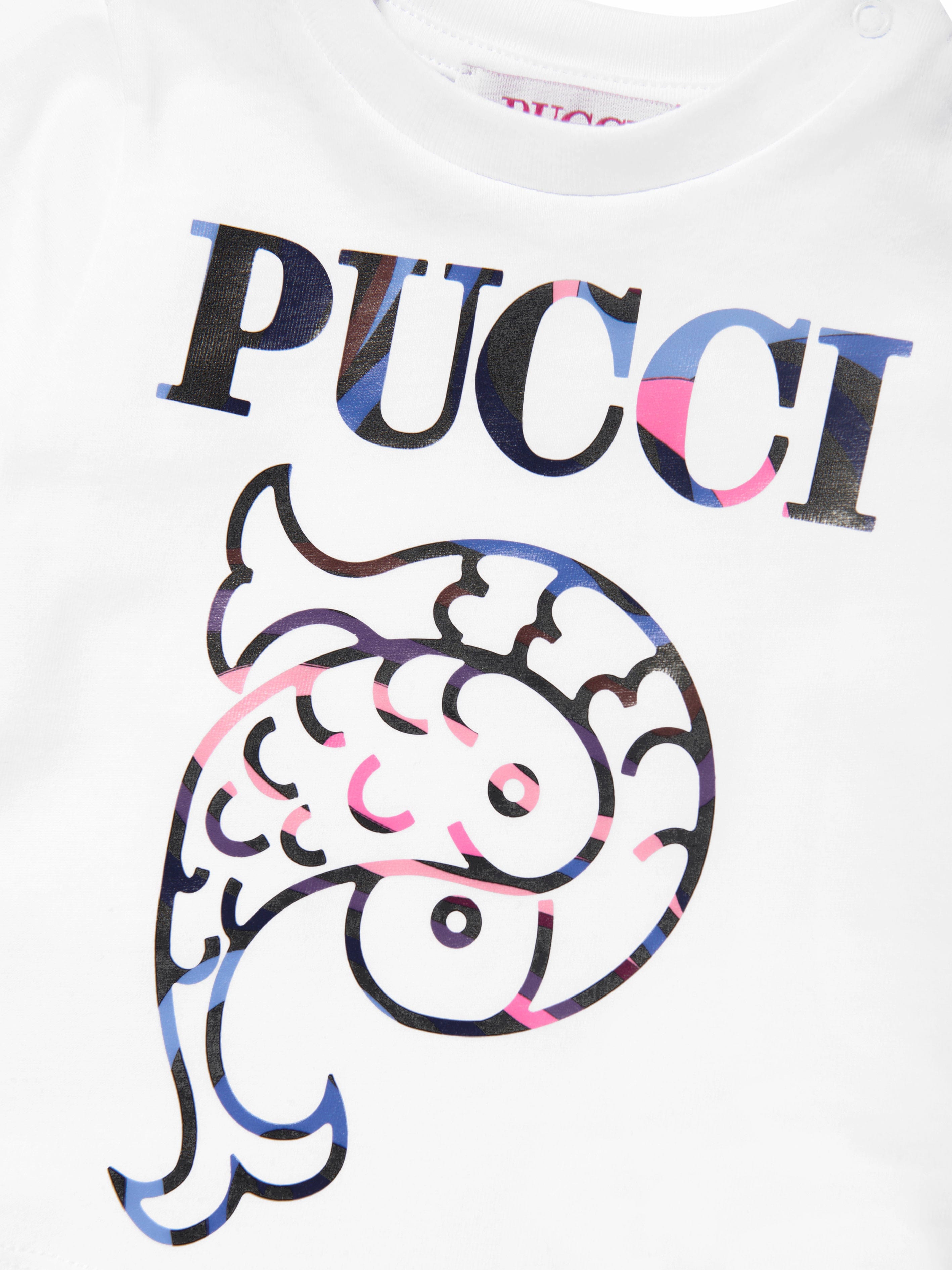 Pucci Baby Girls Logo Print T-Shirt in Ivory