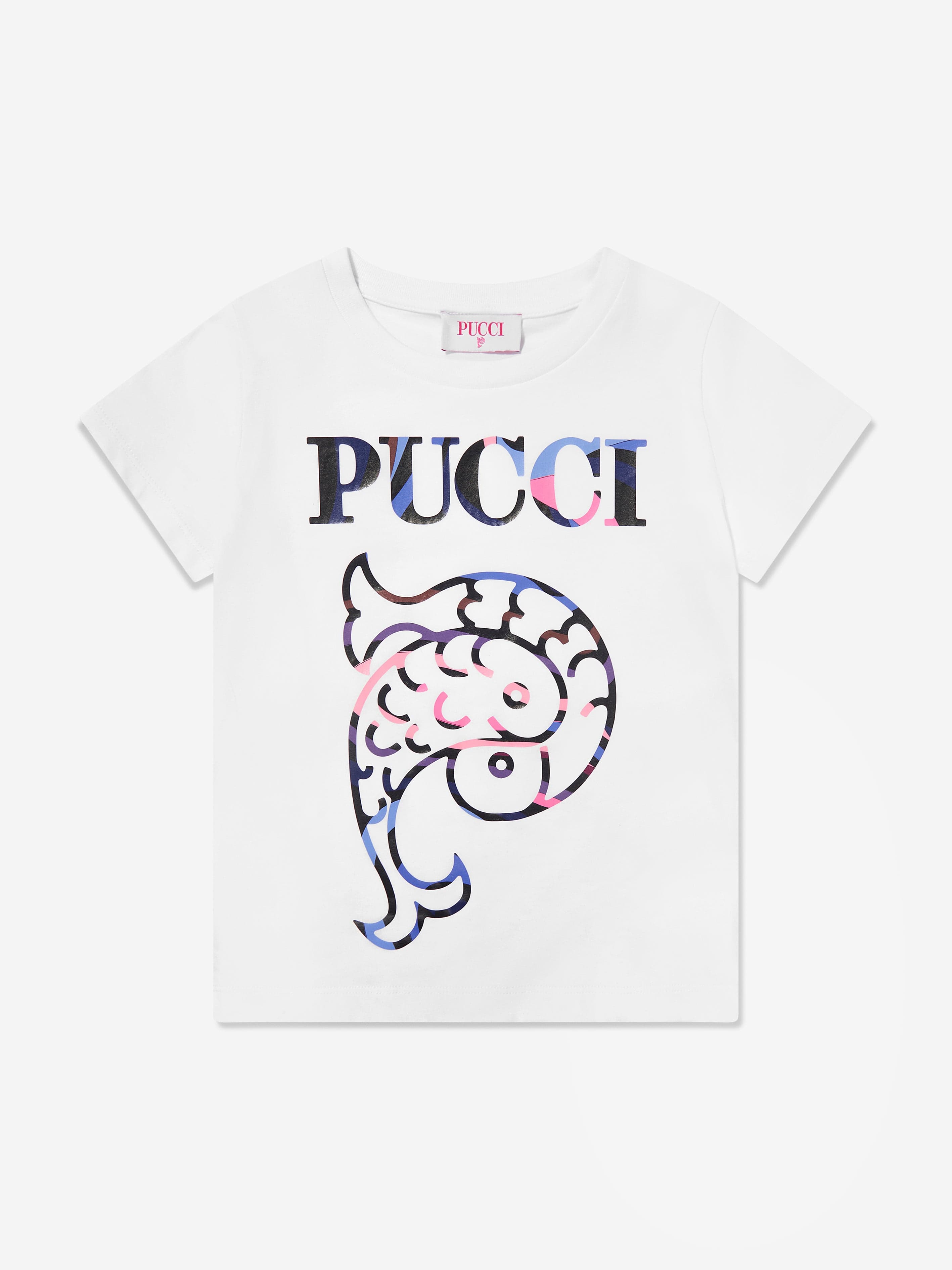 Pucci Girls Logo Print T-Shirt in Ivory