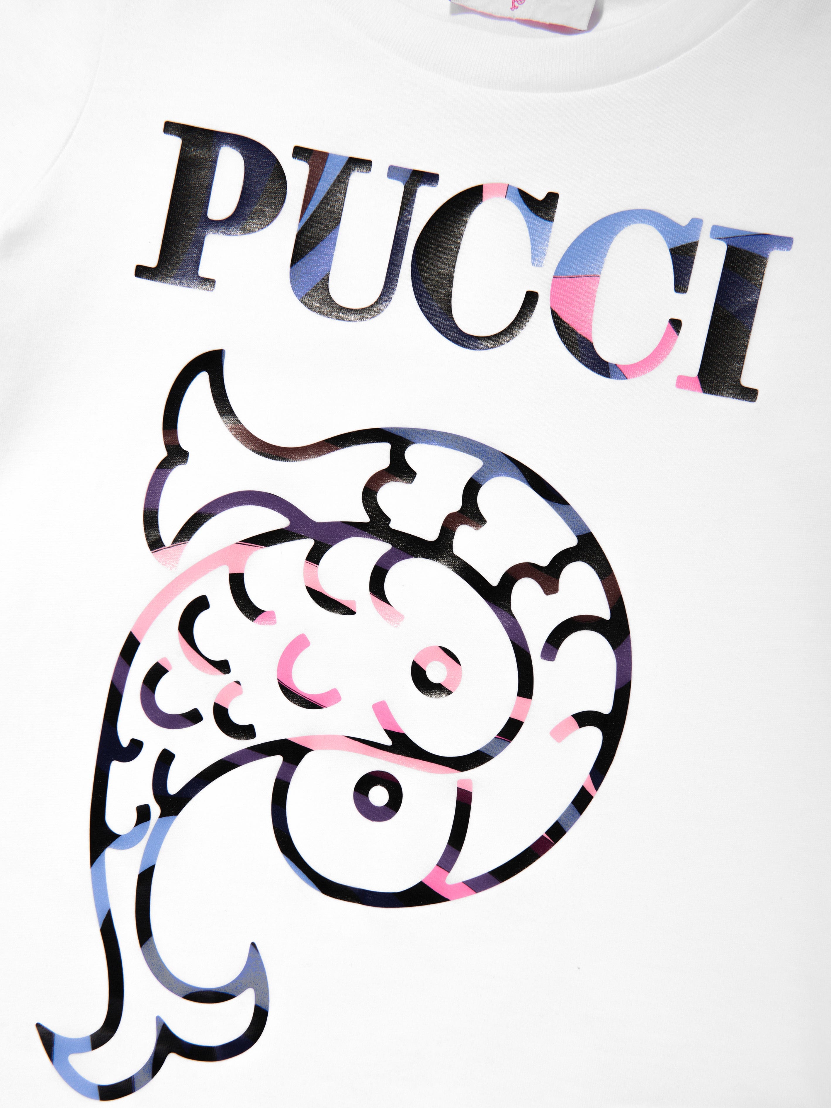 Pucci Girls Logo Print T-Shirt in Ivory