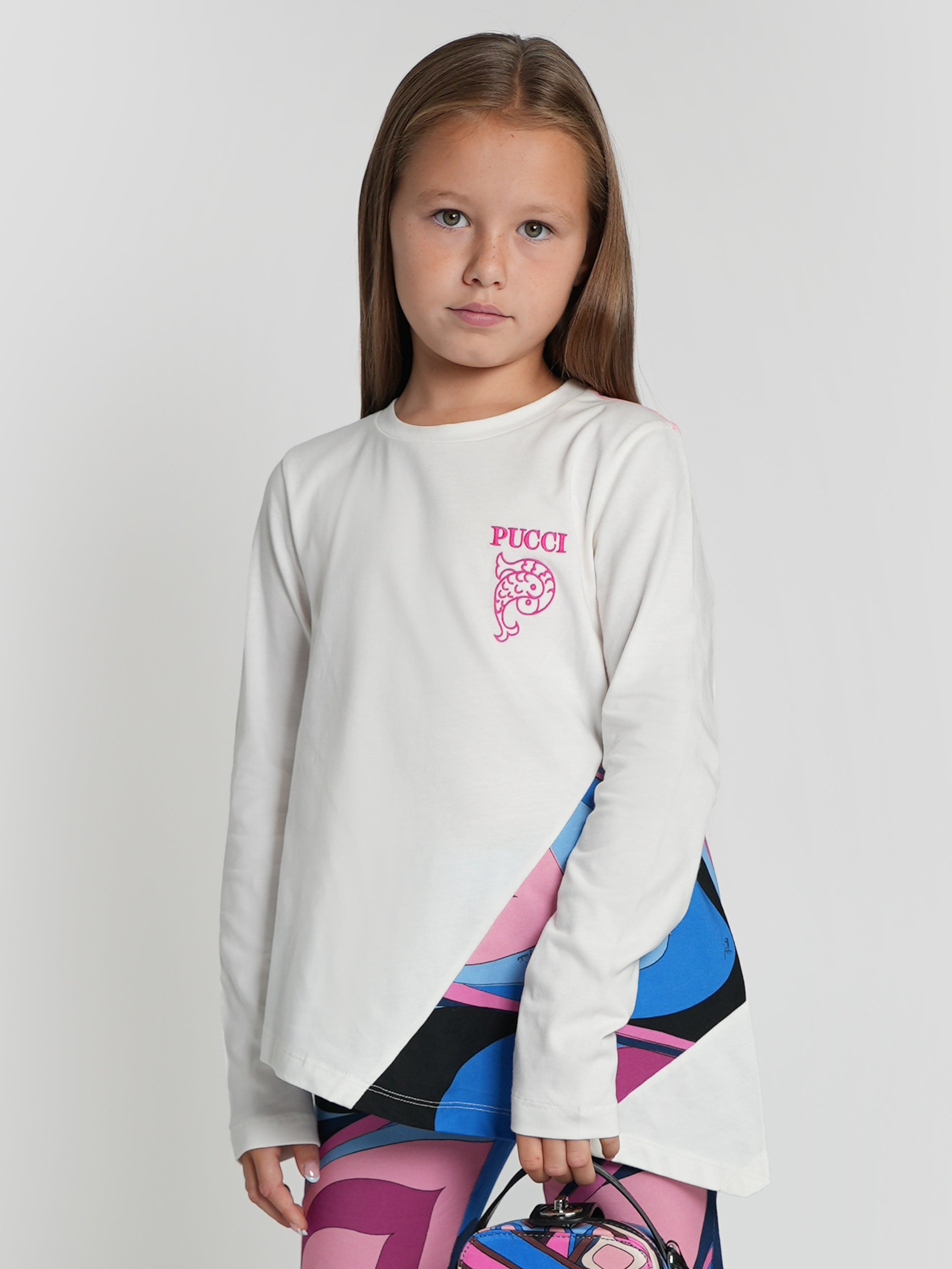 Pucci Girls Long Sleeve T-Shirt in Ivory