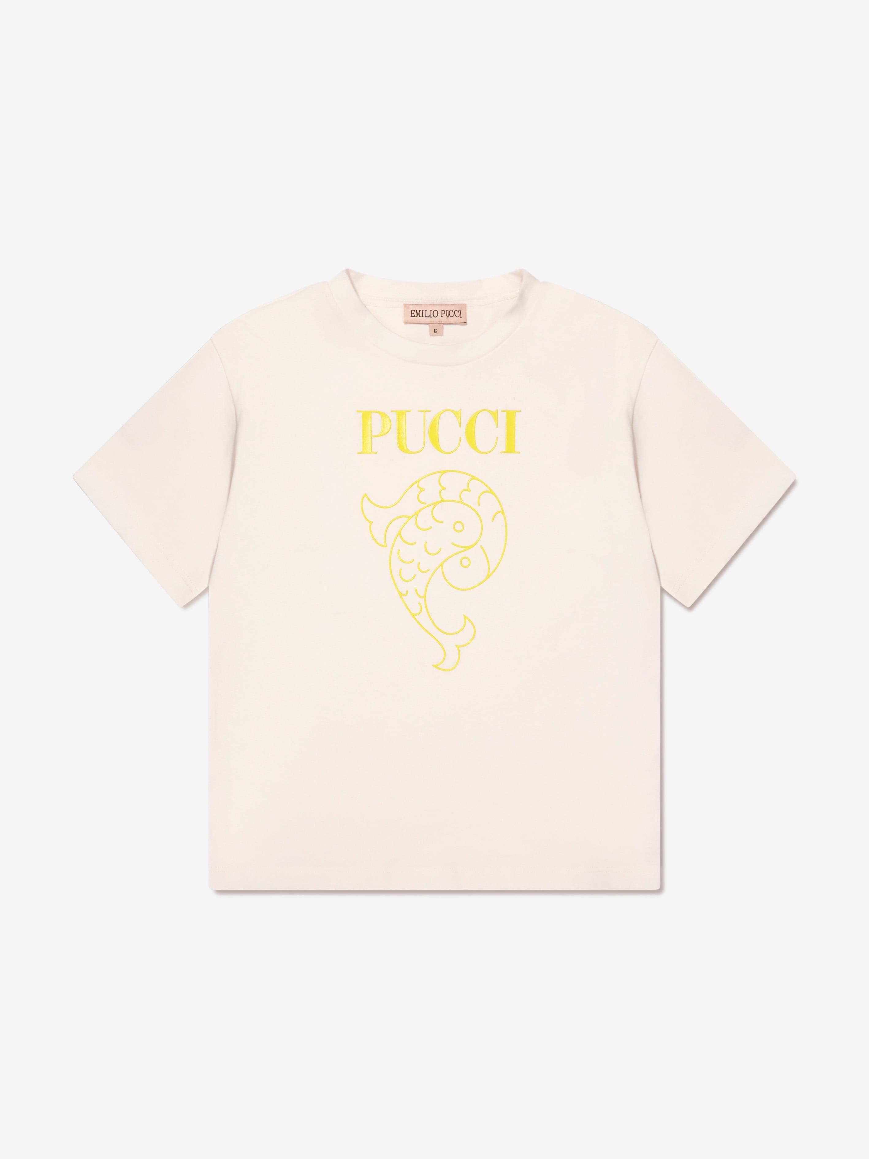 Pucci Girls Fish Logo T-Shirt in Ivory