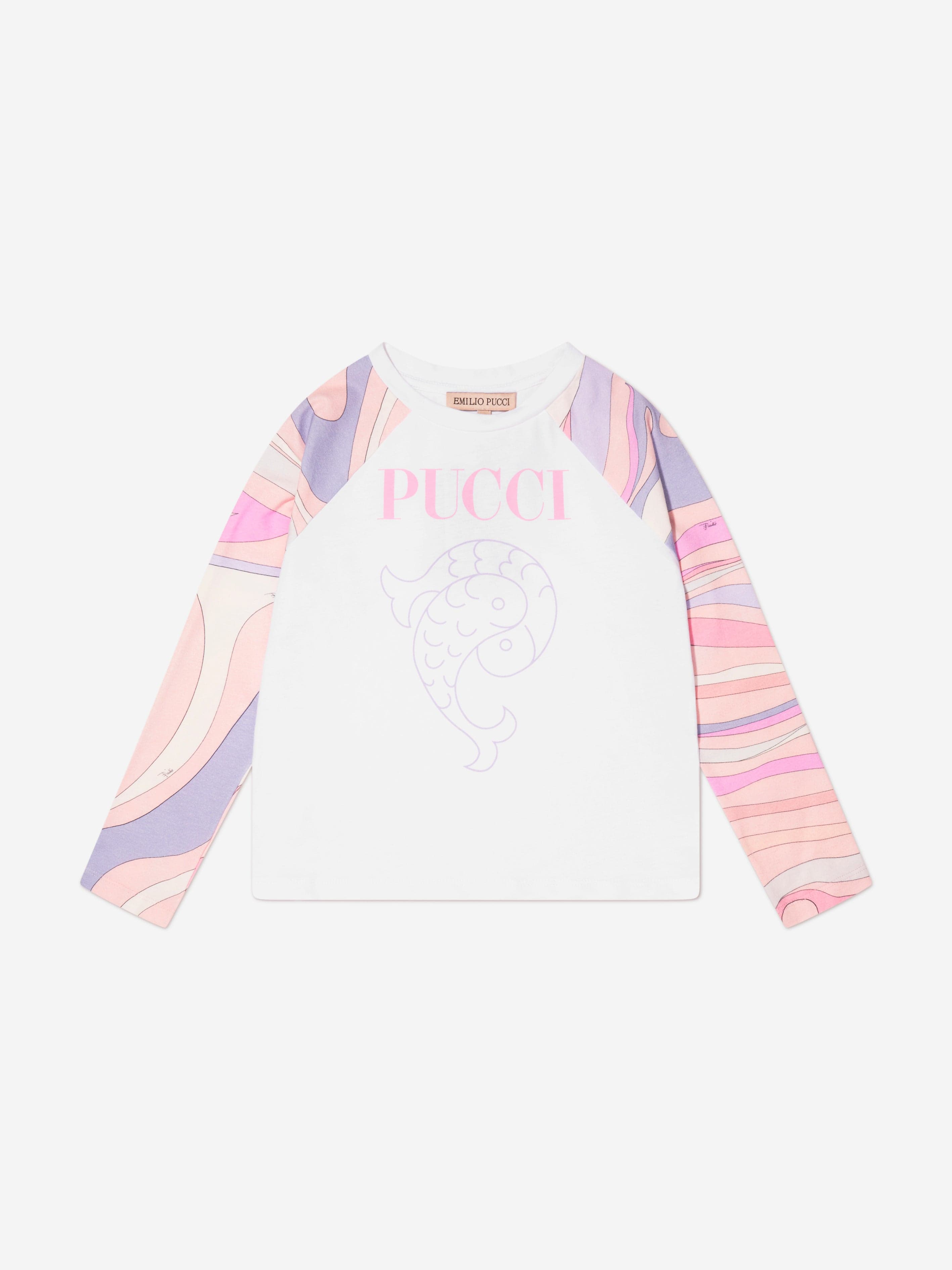 Pucci Girls Long Sleeve Marmo T-Shirt in White