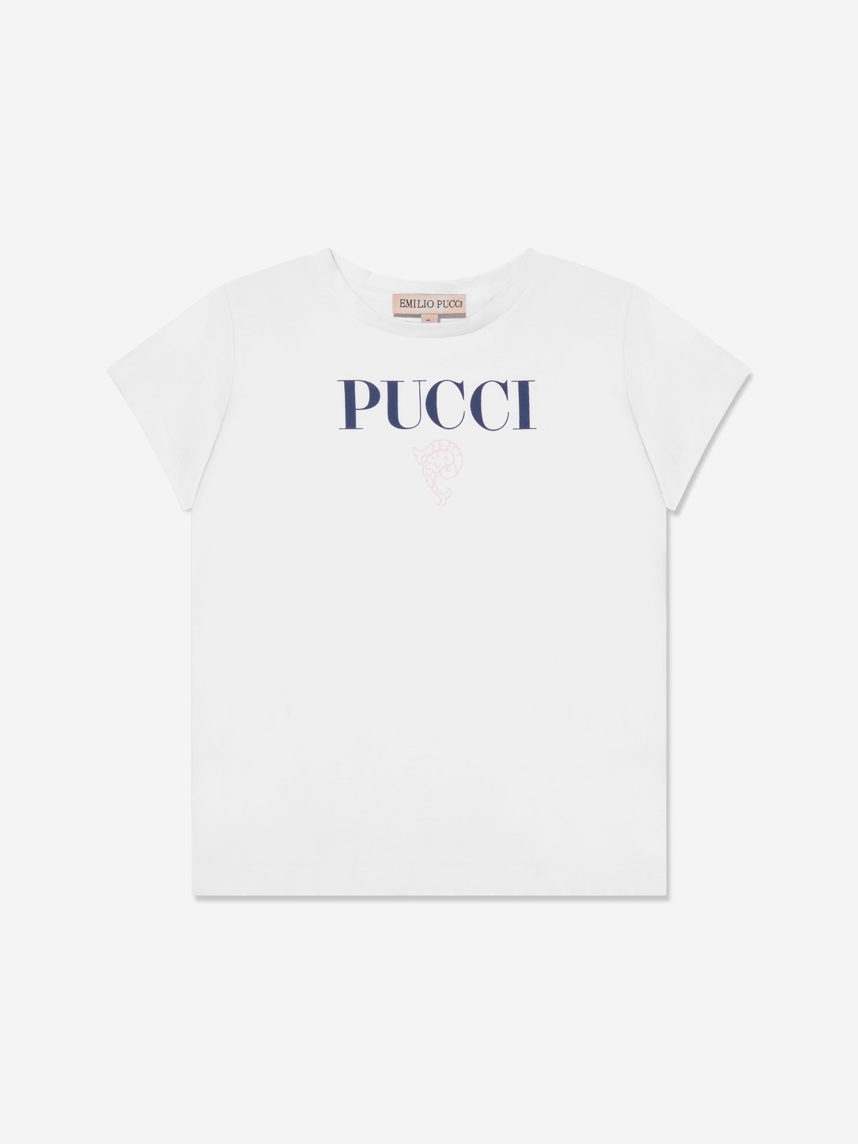 Pucci Girls Fish Logo T-Shirt in White