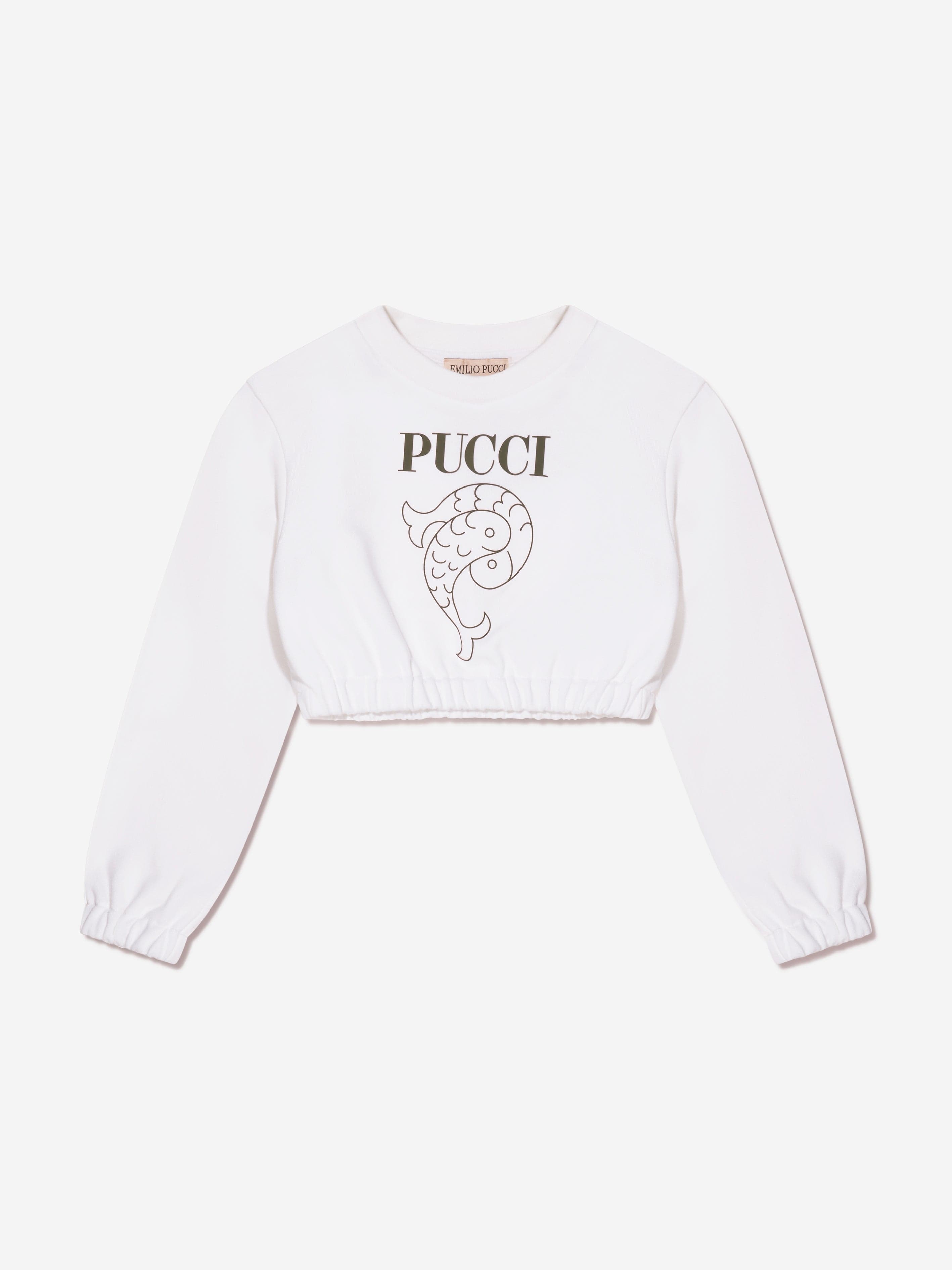 Pucci Girls Cropped Logo Sweatshirt in White