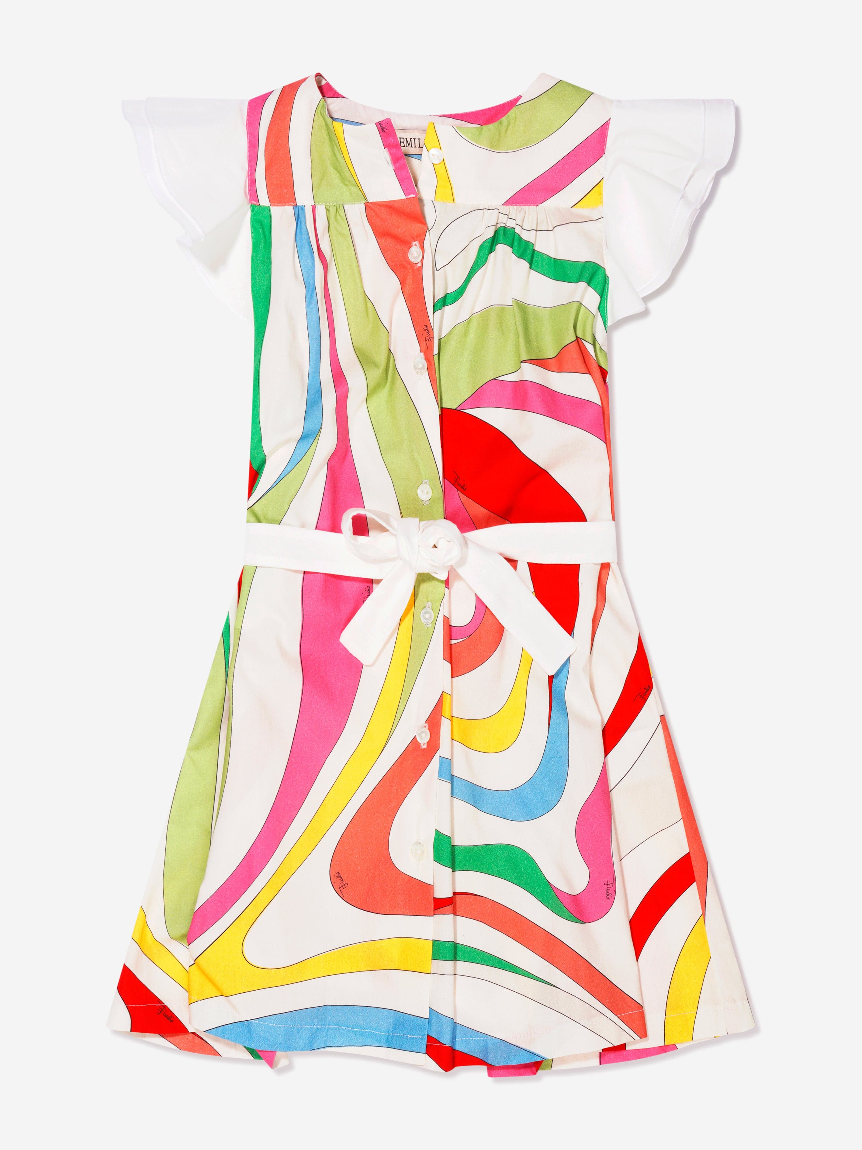 Pucci Girls Marmo Print Belted Dress in Multicolour