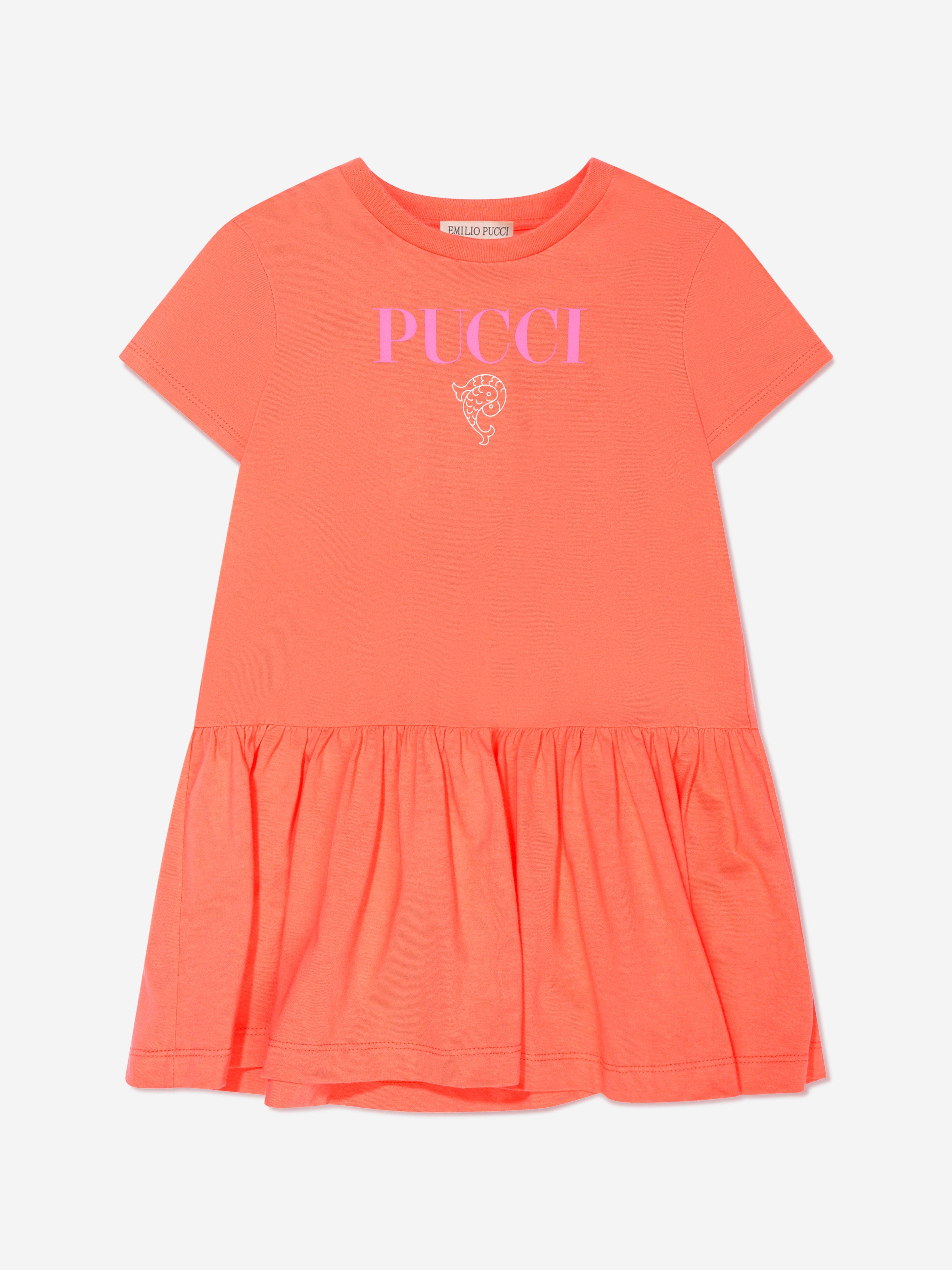 Pucci Girls Logo Jersey Dress in Orange