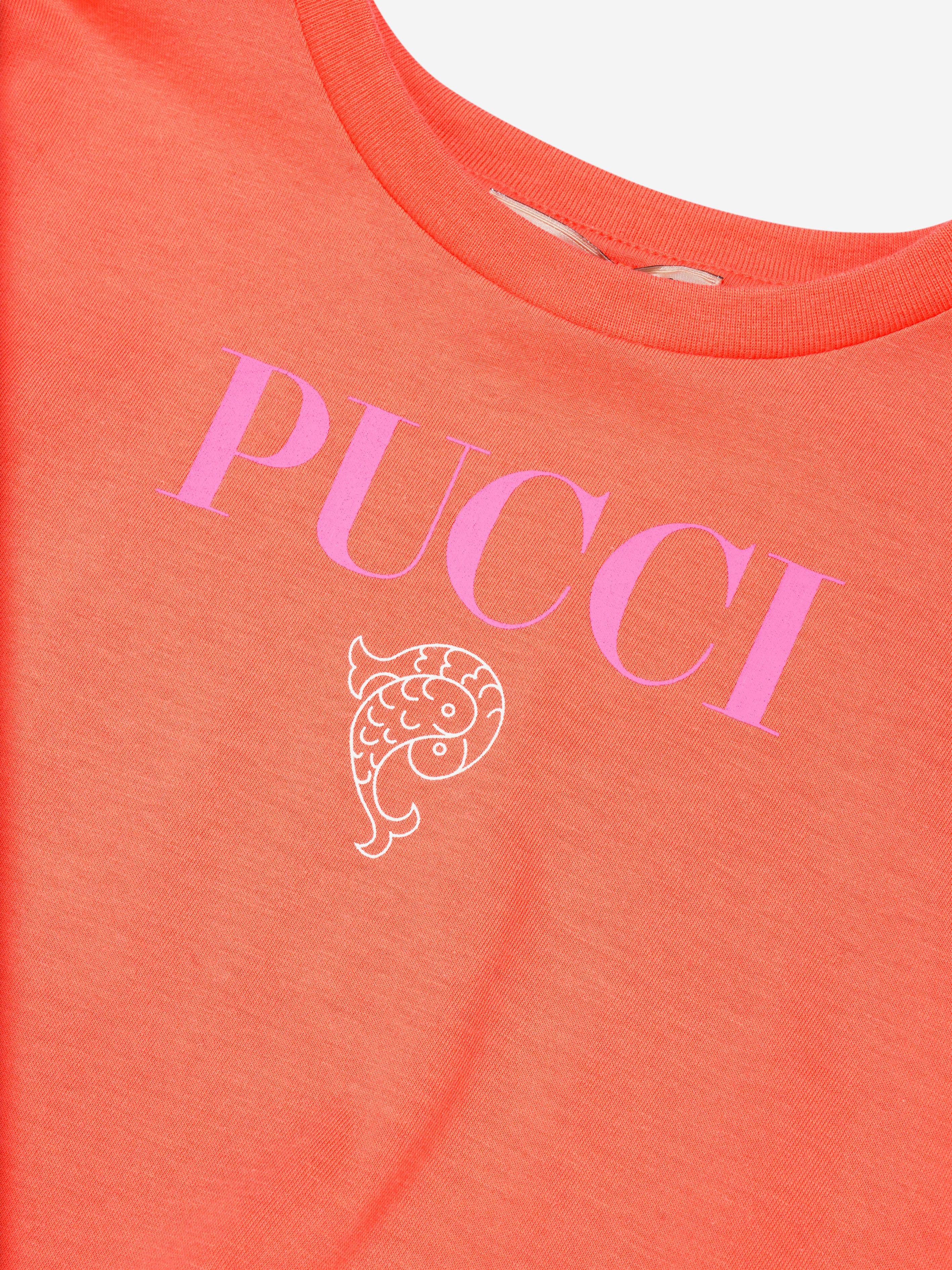 Pucci Girls Logo Jersey Dress in Orange