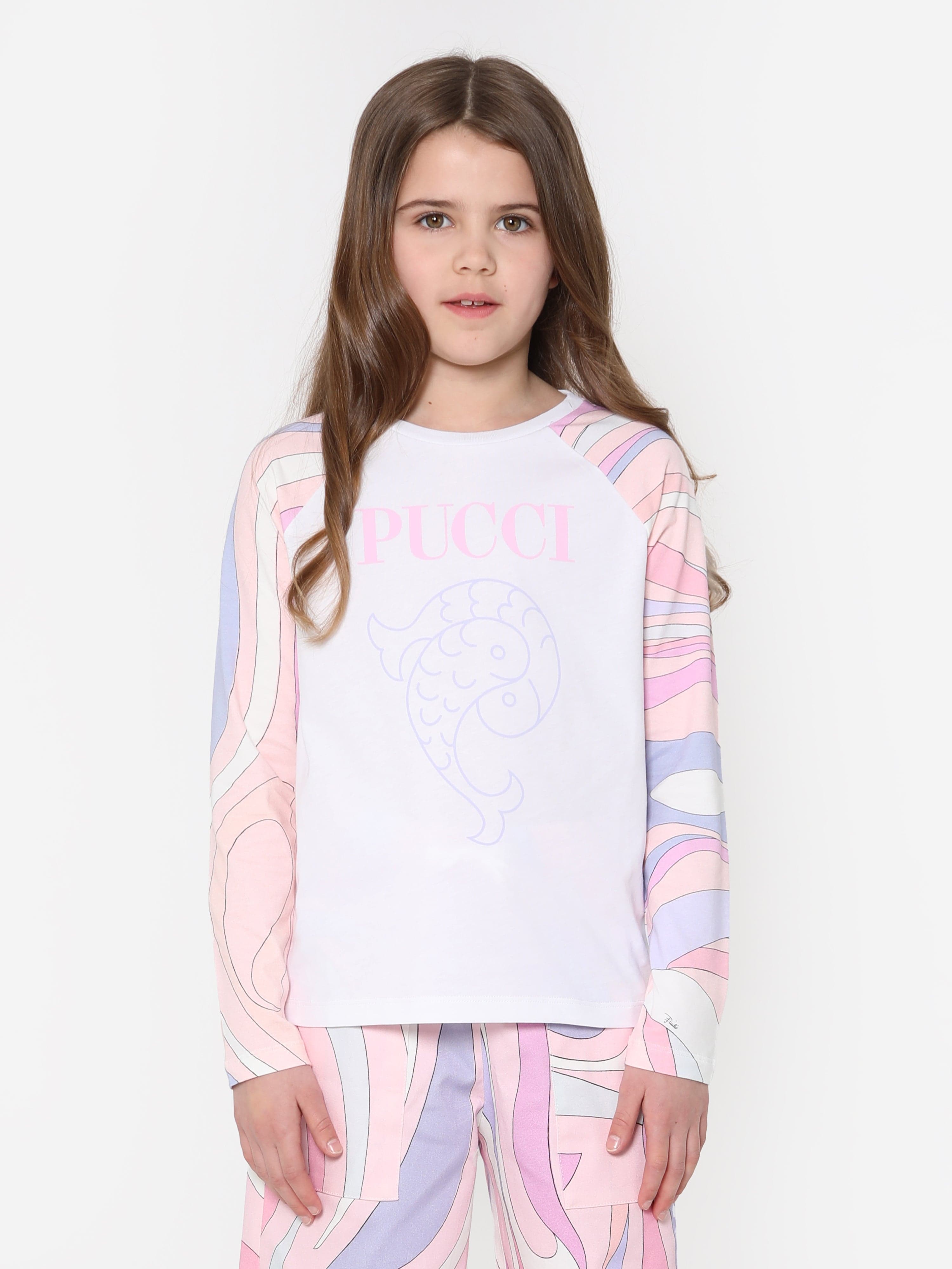 Pucci Girls Long Sleeve Marmo T-Shirt in White