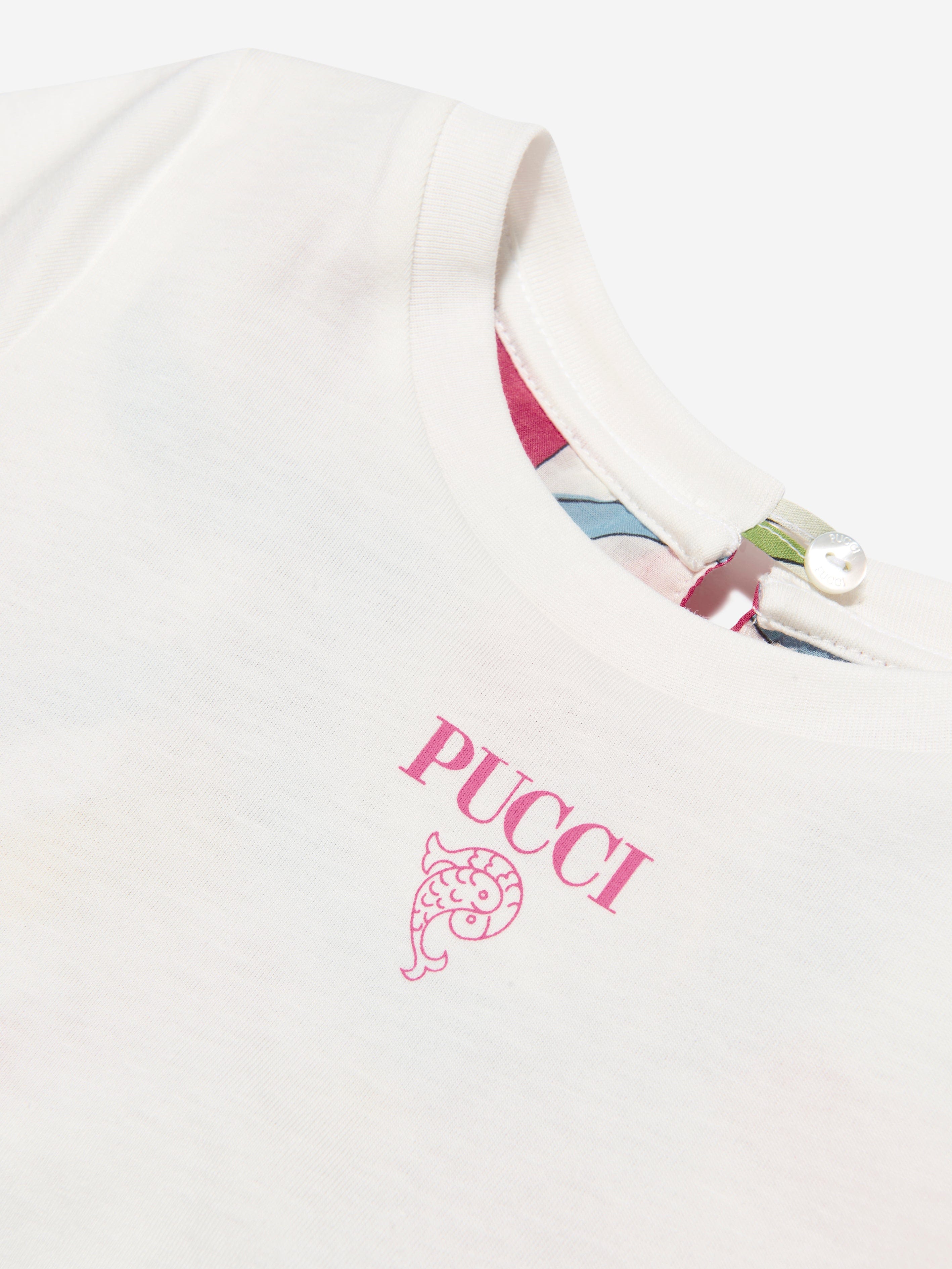 Pucci Girls Marmo Long Sleeve T-Shirt in Ivory