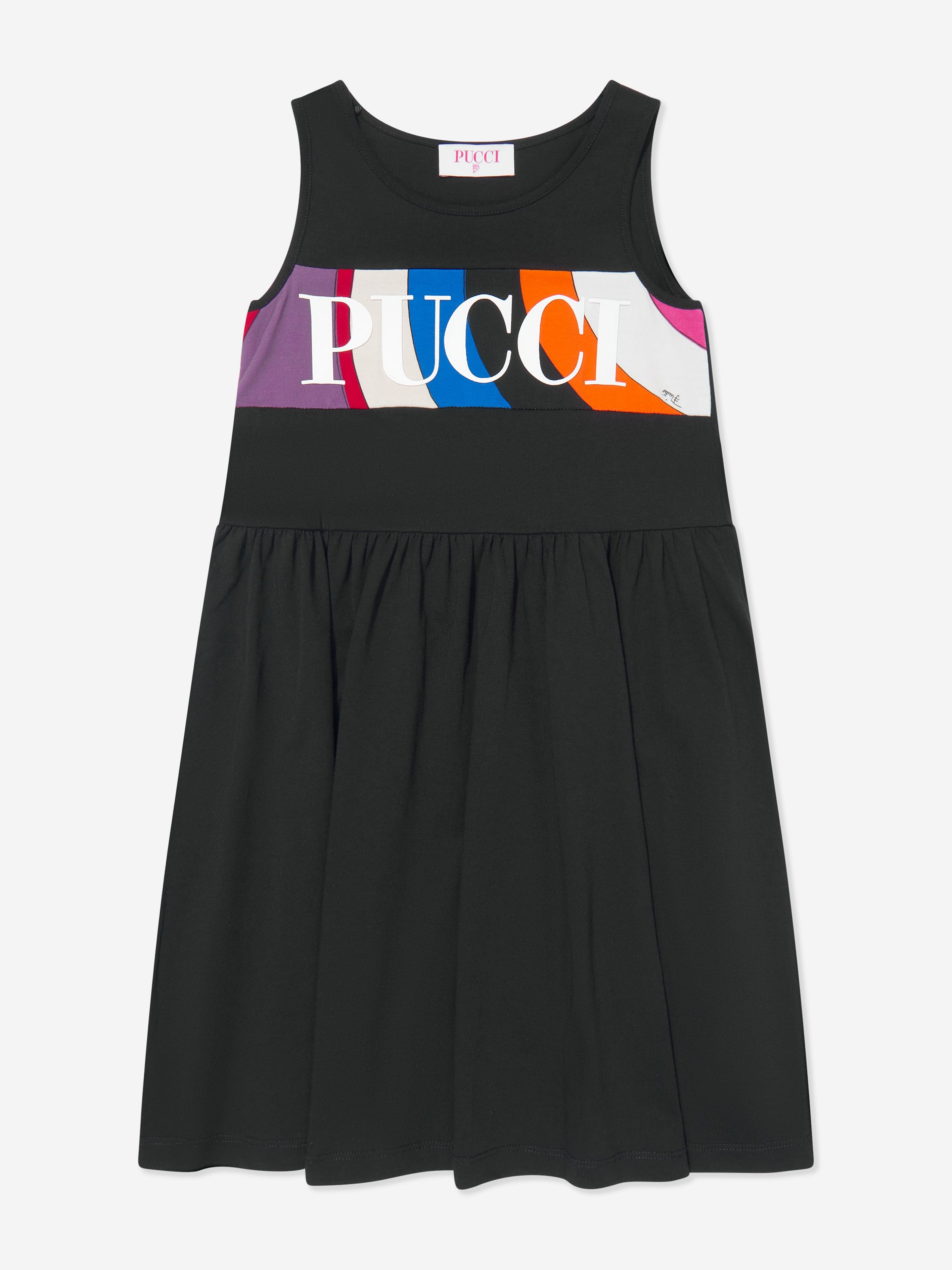 Pucci Girls Sleeveless Logo Jersey Dress in Black