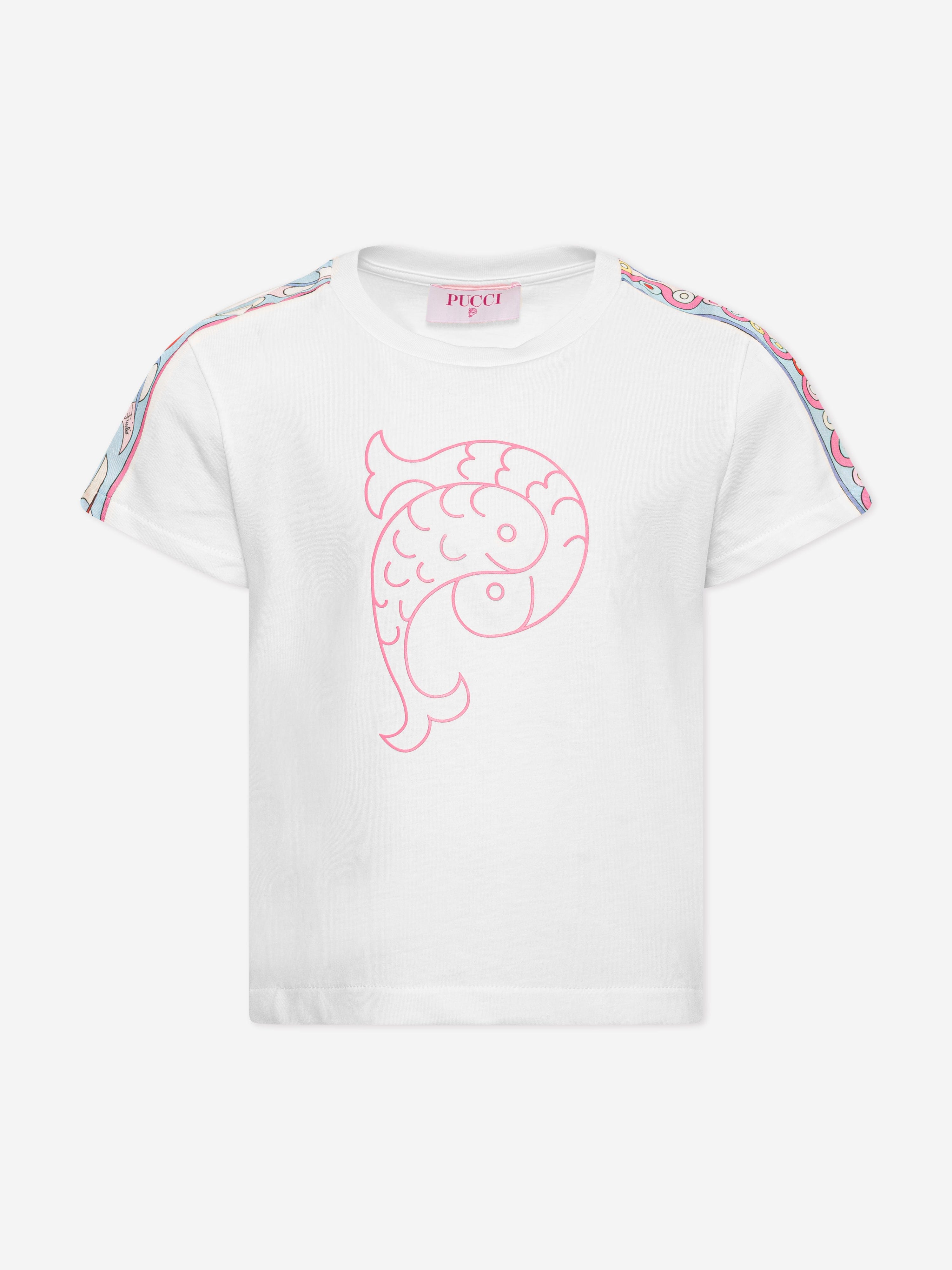 Pucci Girls Fish Logo T-Shirt in Ivory