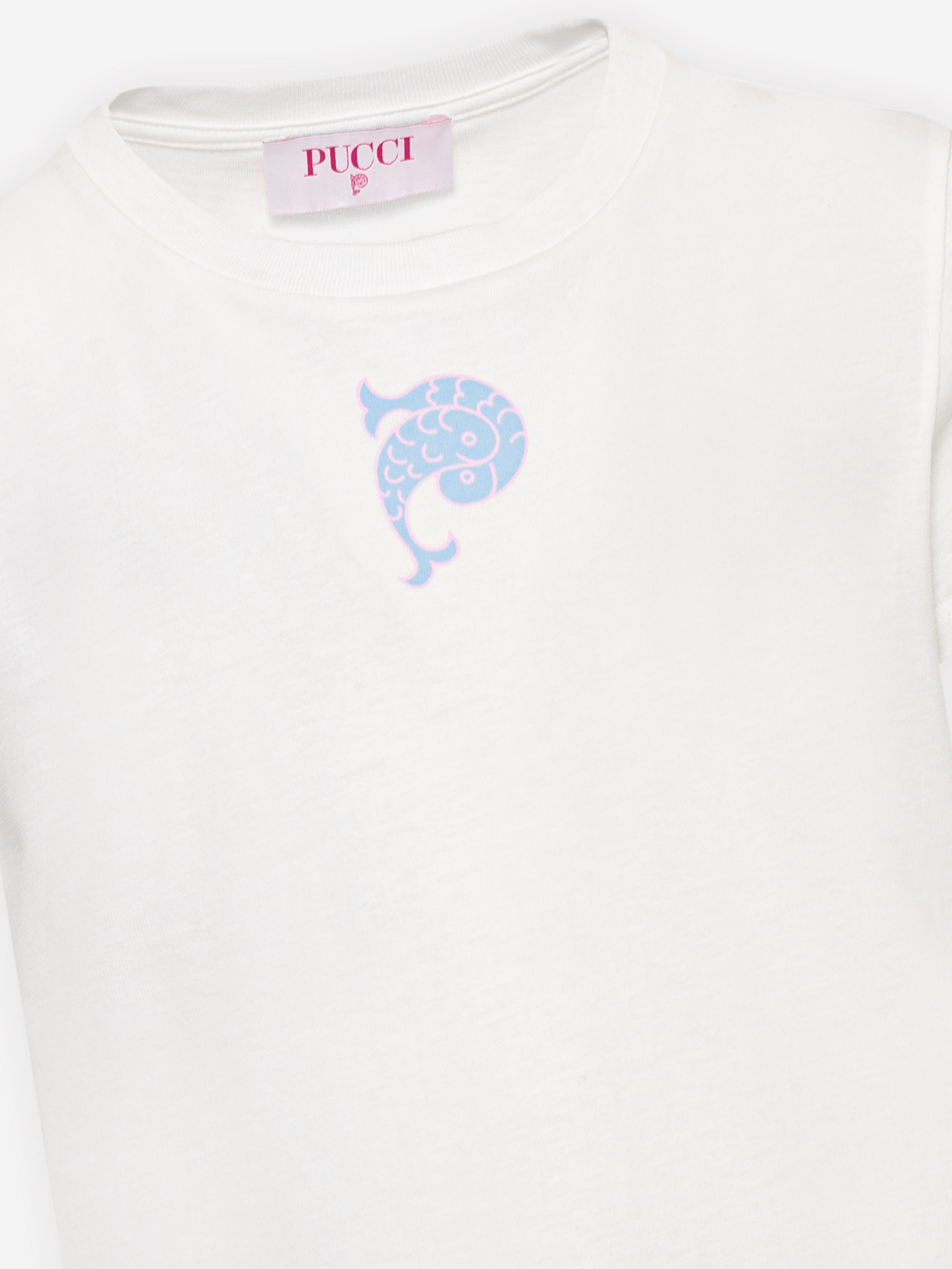 Pucci Girls Fish Logo T-Shirt in Ivory