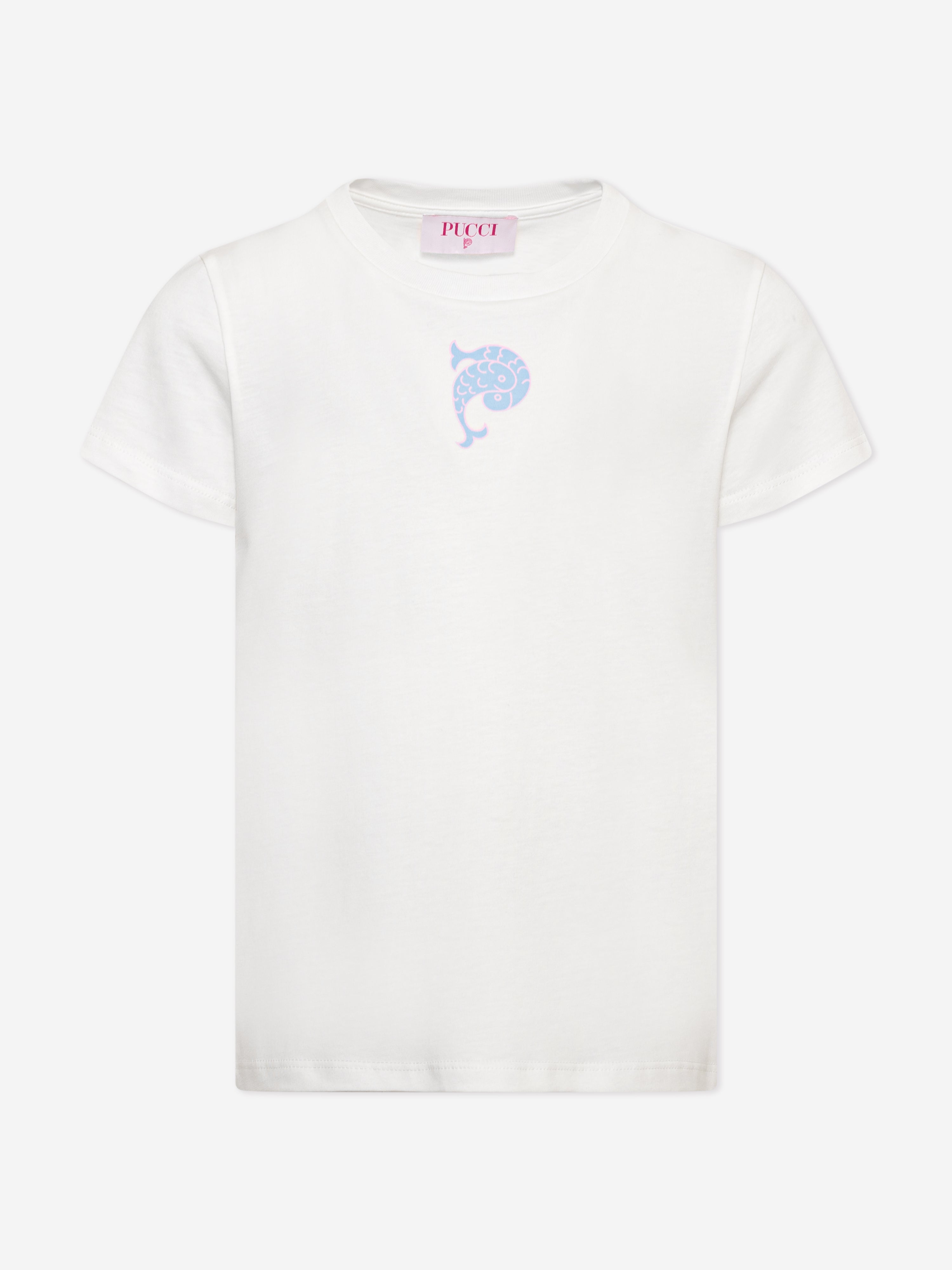 Pucci Girls Fish Logo T-Shirt in Ivory