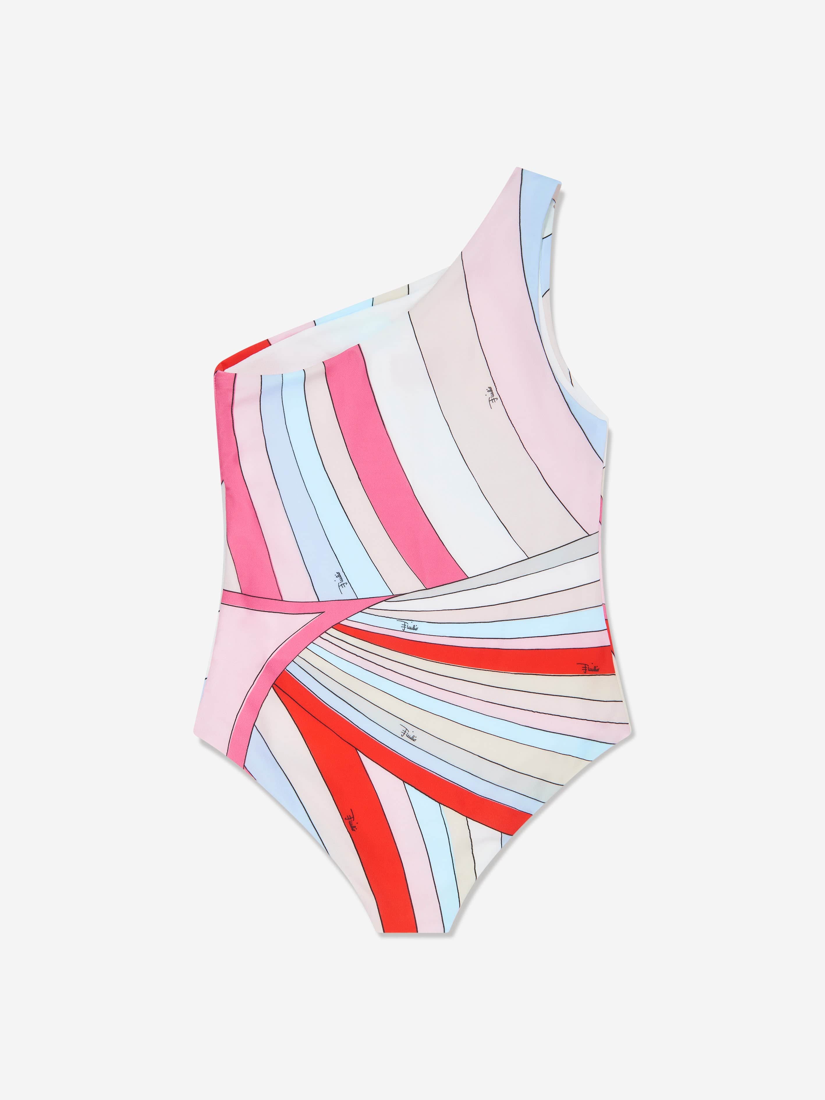 Pucci Girls One Shoulder Swimsuit in Multicolour