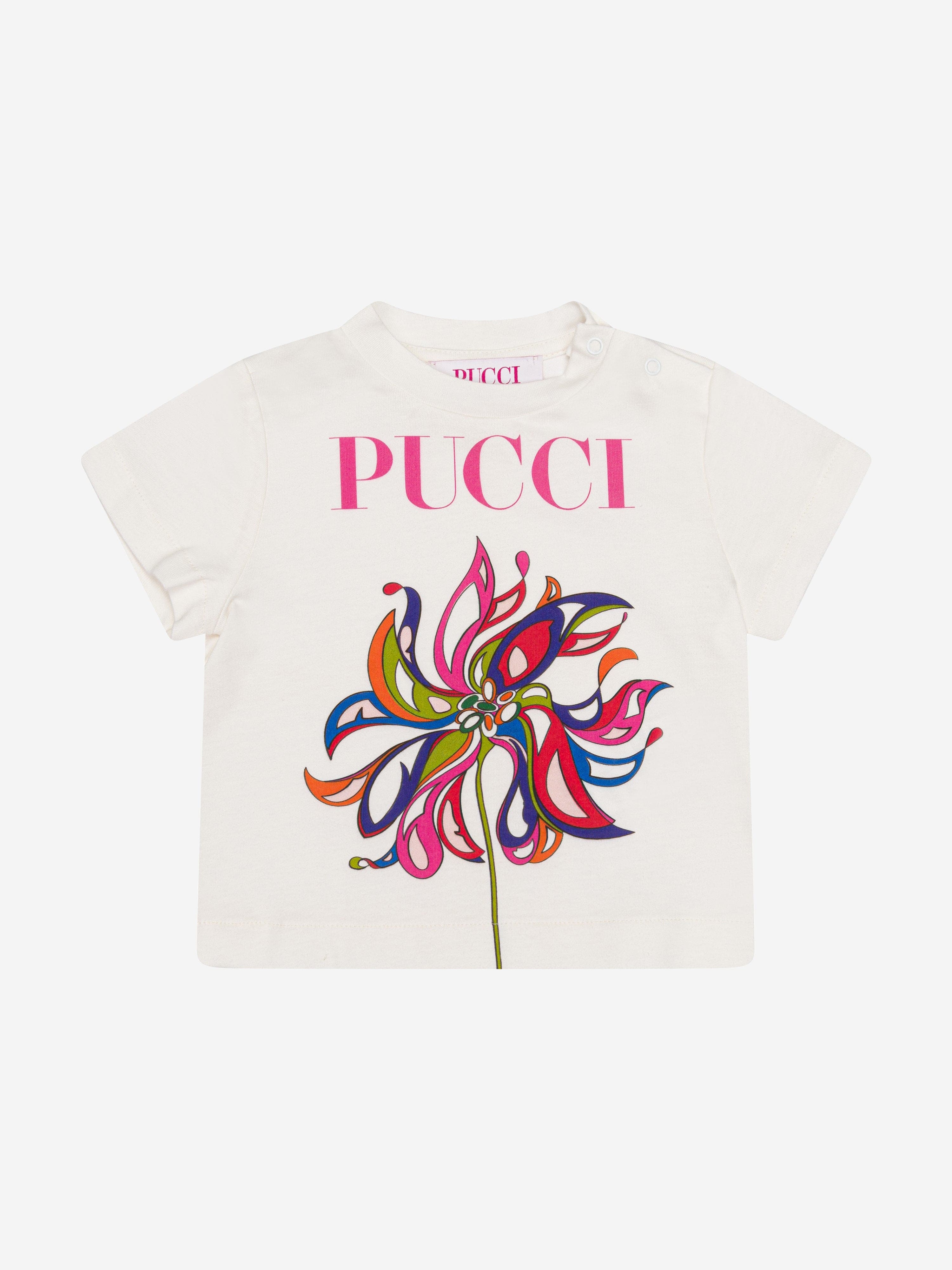 Pucci Baby Girls Flower Logo T-Shirt in Ivory