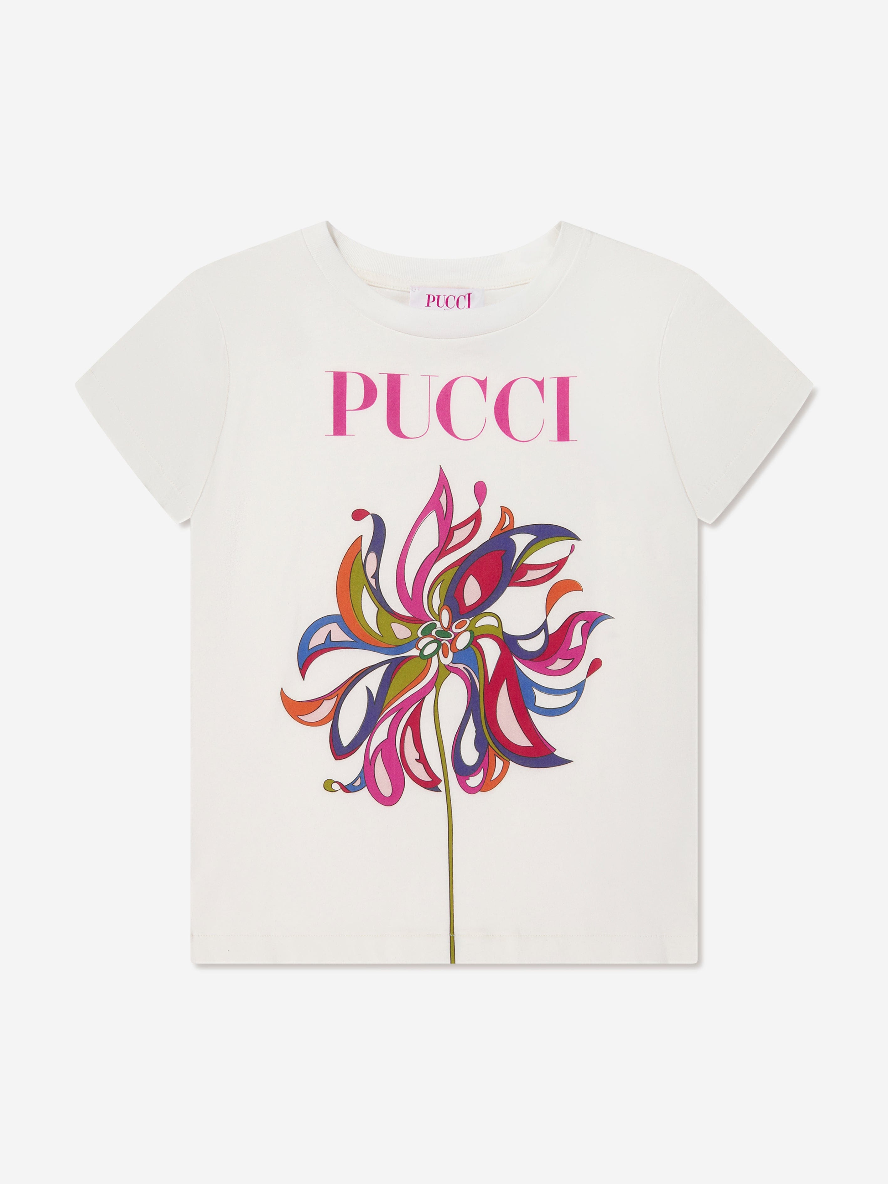 Pucci Girls Flower Logo T-Shirt in Ivory