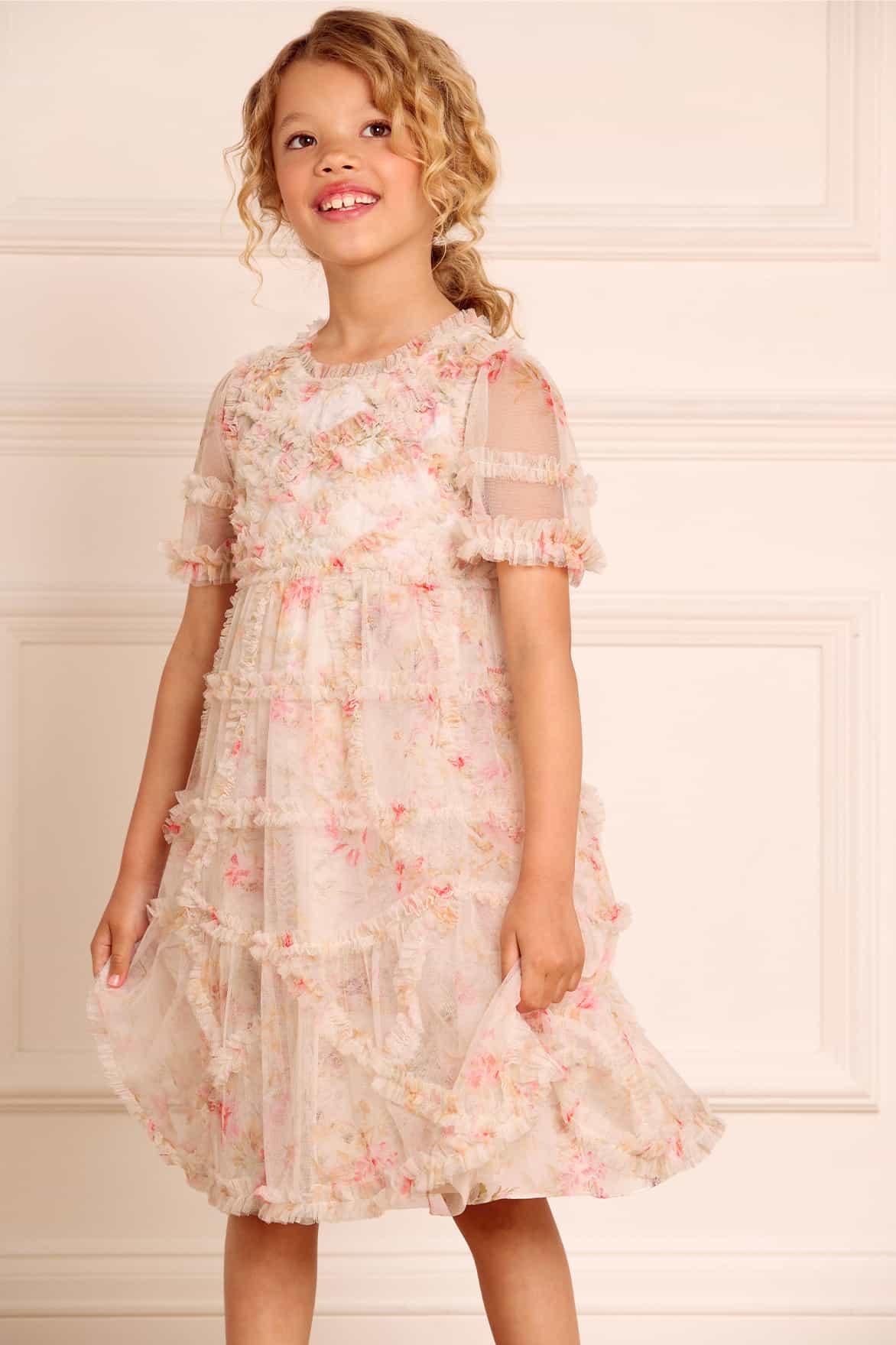 Needle & Thread Girls Enchanted Garden La Vie En Rose Dress in Multicolour