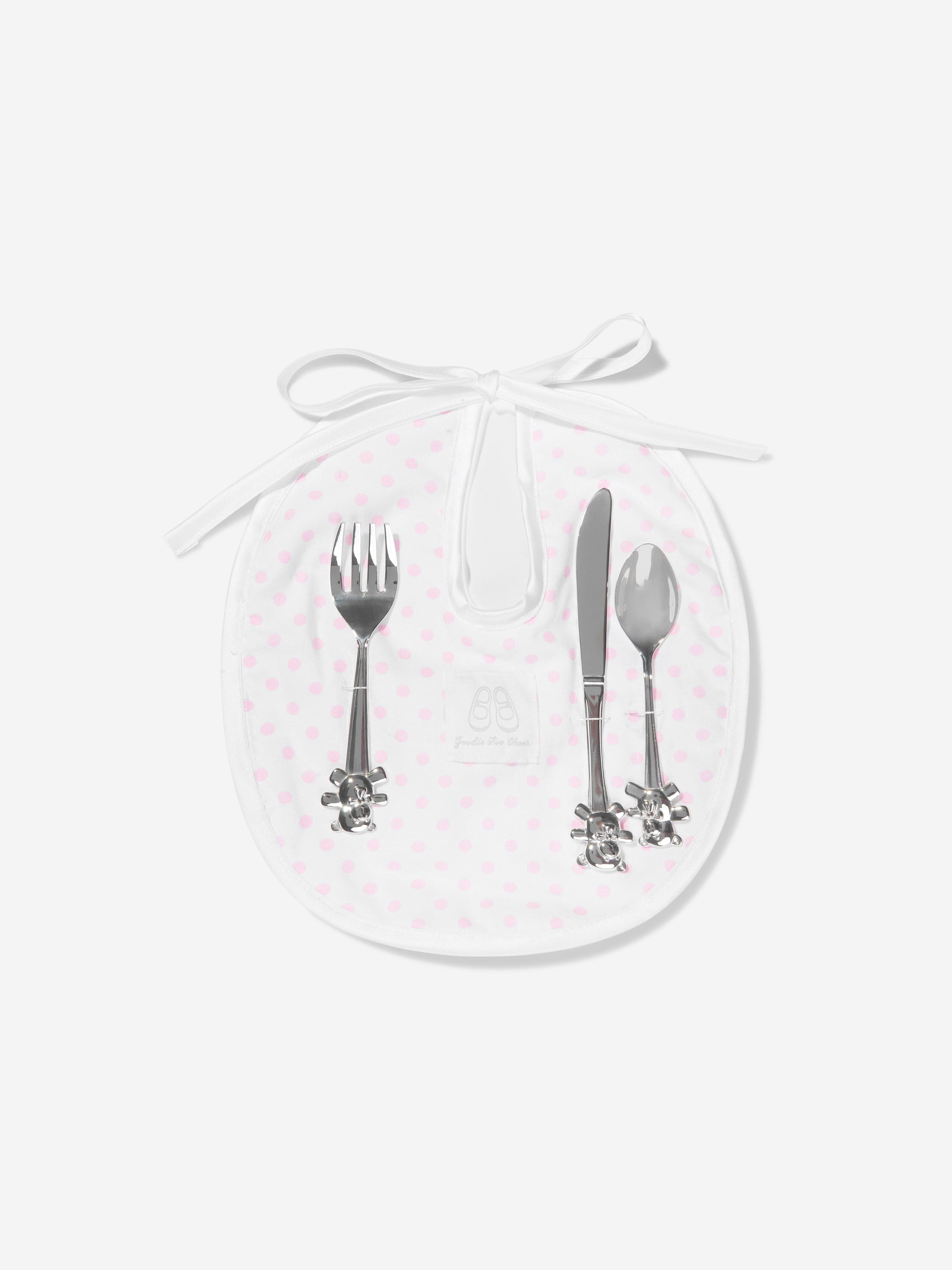 English Trousseau Baby Girls Silver Plated Cutlery Set With Bib