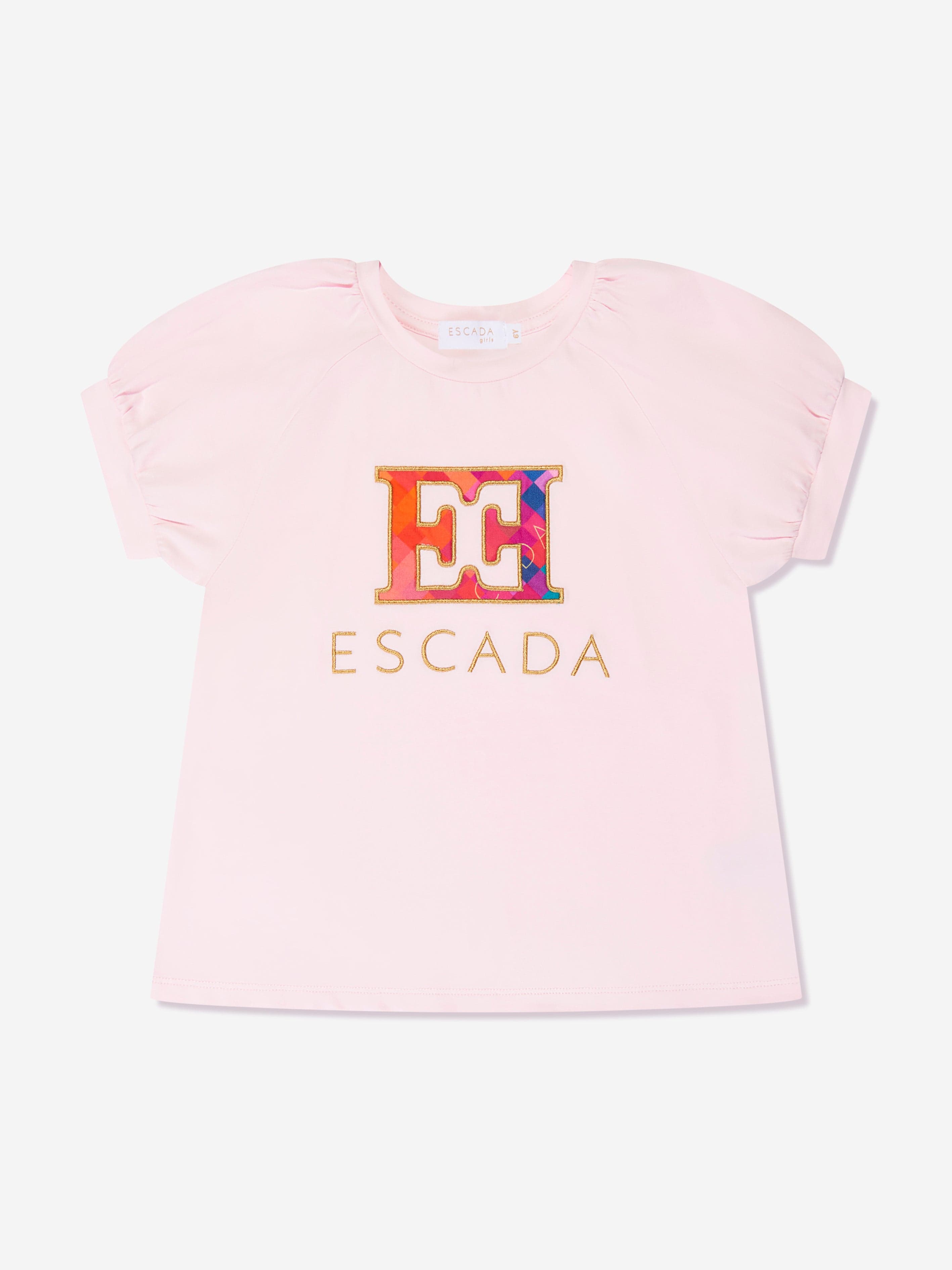 Escada Girls Embroidered Logo T-Shirt in Pink